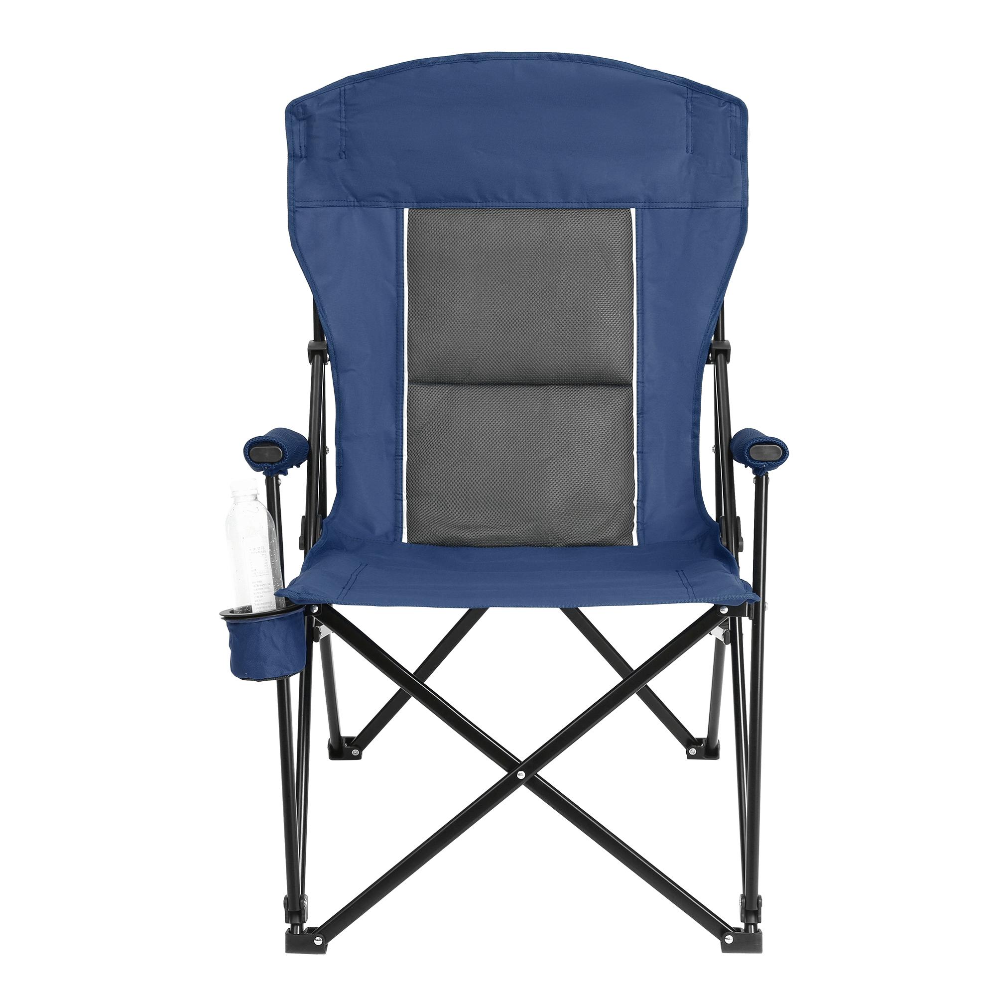High Back Heavy Duty Lawn Chair with Cup Holder, Navy Blue | Aosom.com