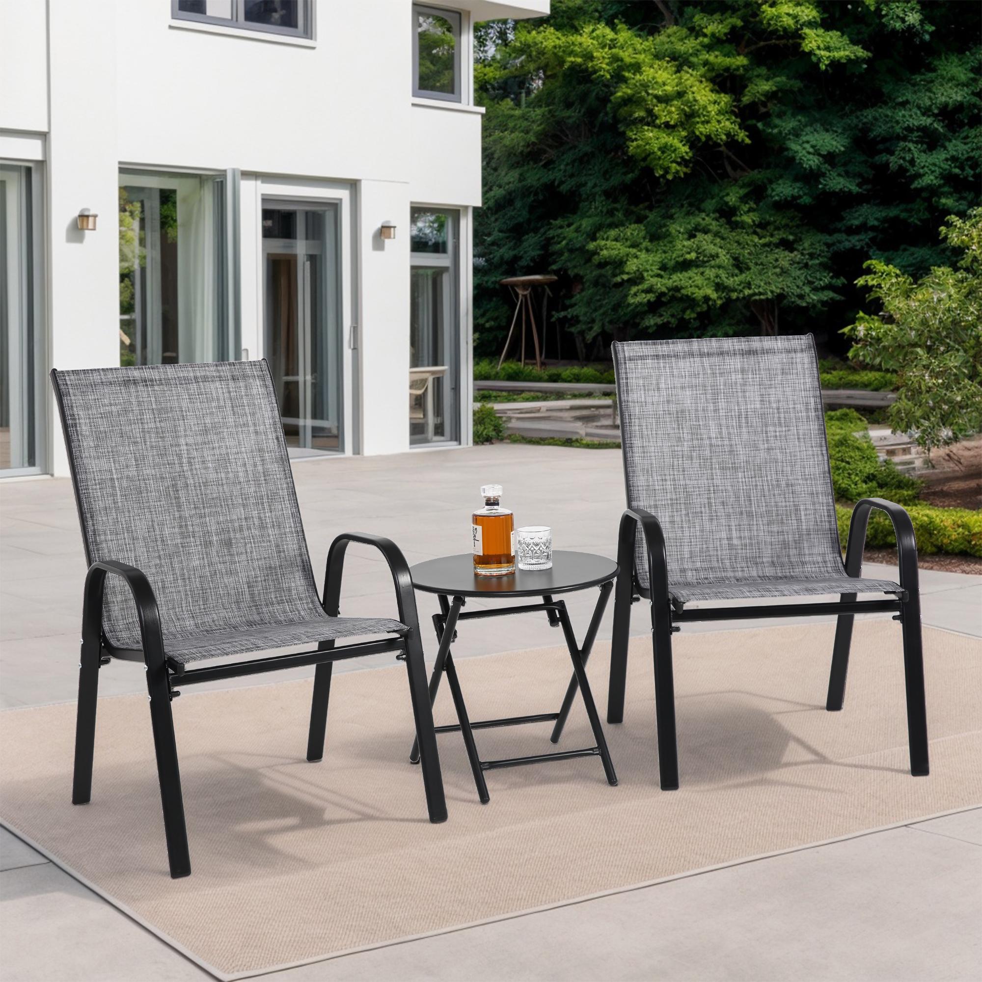 3-Piece Patio Set with 2 Armchairs and 1 Table, Garden Furniture Set with Breathable Textilene Fabric Chairs, Folding Steel Table, Gray