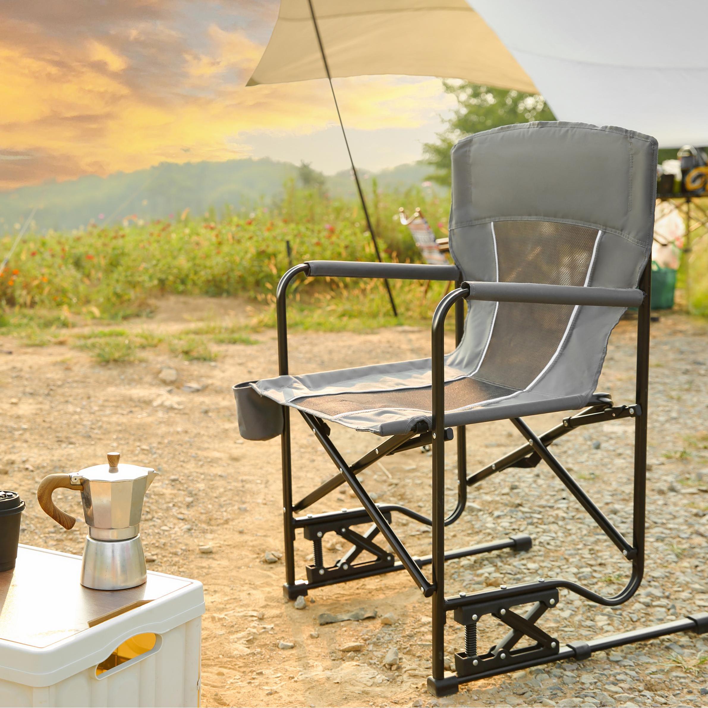 Outdoor Freestyle Rocker Camping Chair with Durable Armrests, Portable Folding Rocking Chair, Drink Holder, Comfortable Backrest, 250 lbs Capacity, 24