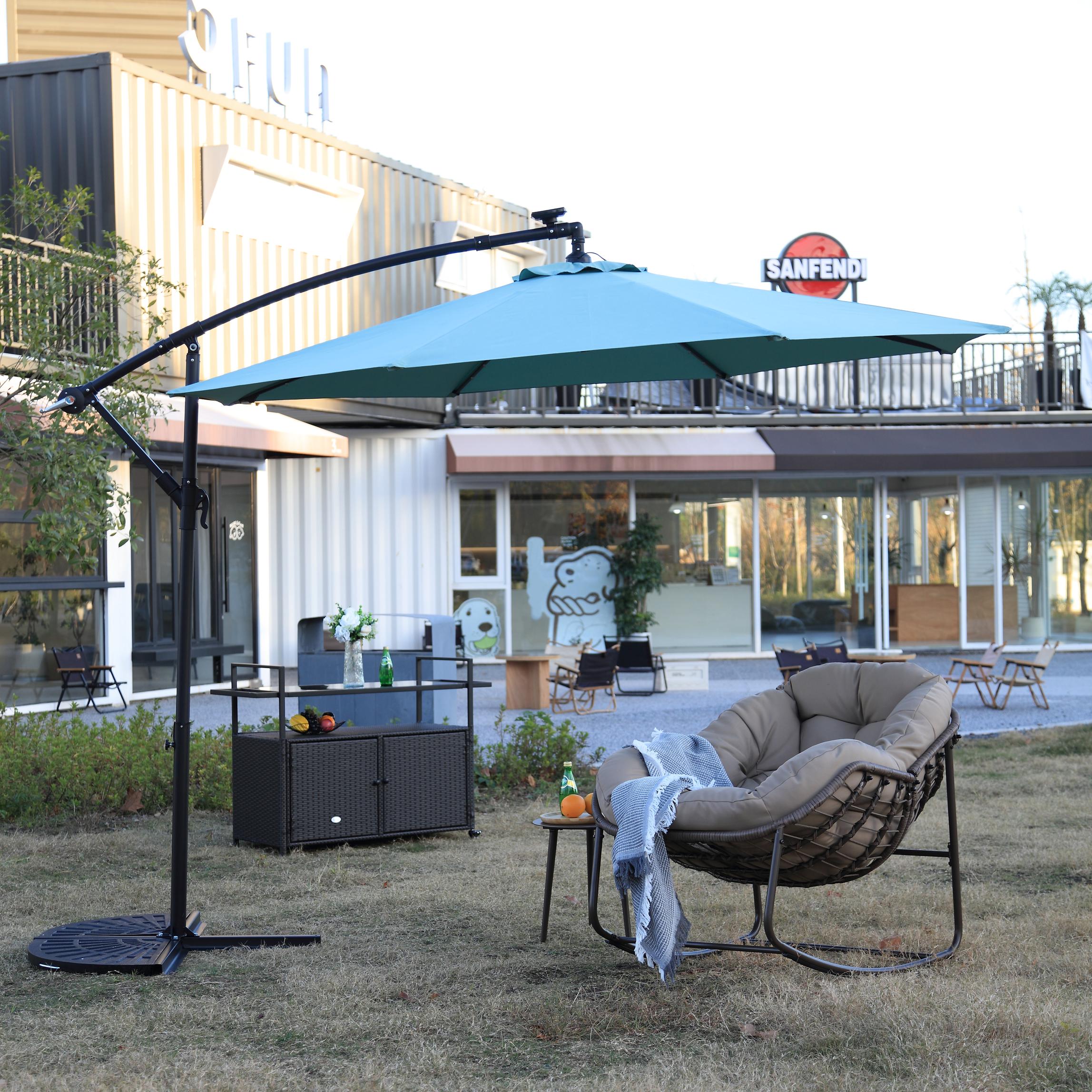 10ft Solar LED Offset Hanging Market Patio Umbrella, Enhanced Stability, Easy to Install and Adjust, 116" L x 116 W x 83" H, Light Green| Aosom.com