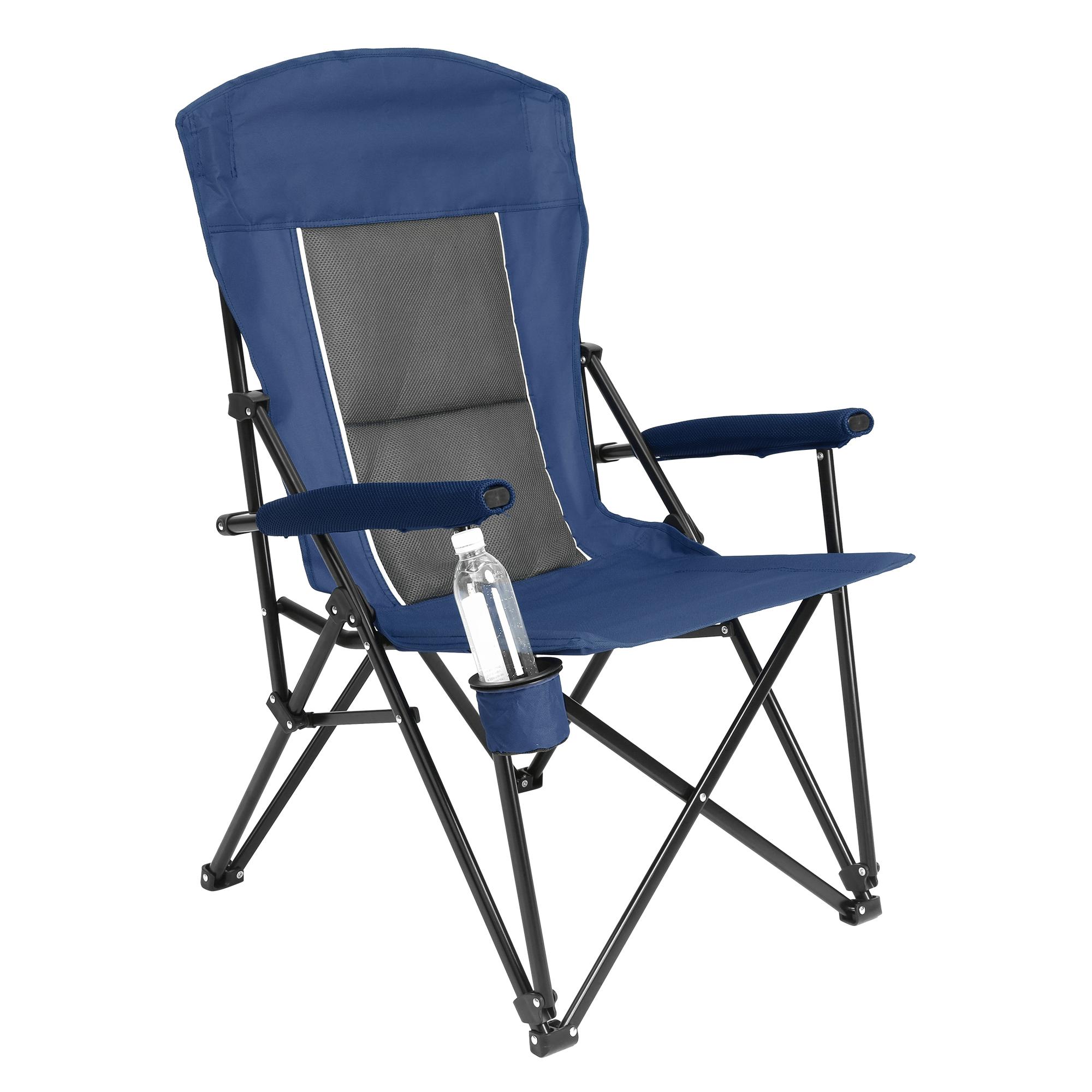 High Back Heavy Duty Lawn Chair with Cup Holder, Navy Blue | Aosom.com