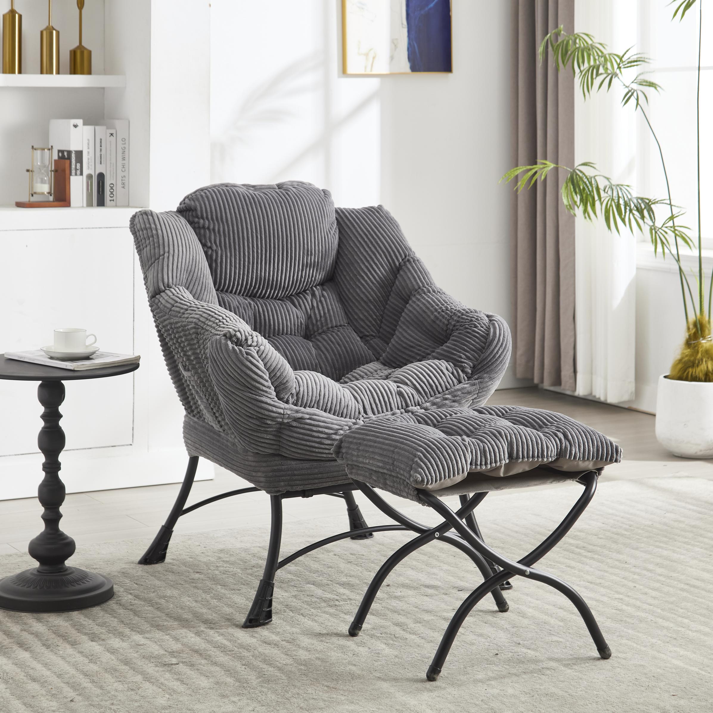 Ergonomic Lounge Accent Chair with Ottoman, Armrests and Side Pocket, Modern Lazy Chair with Steel Frame, 31.5" L x 25" W x 37.5" H, Grey| Aosom.com