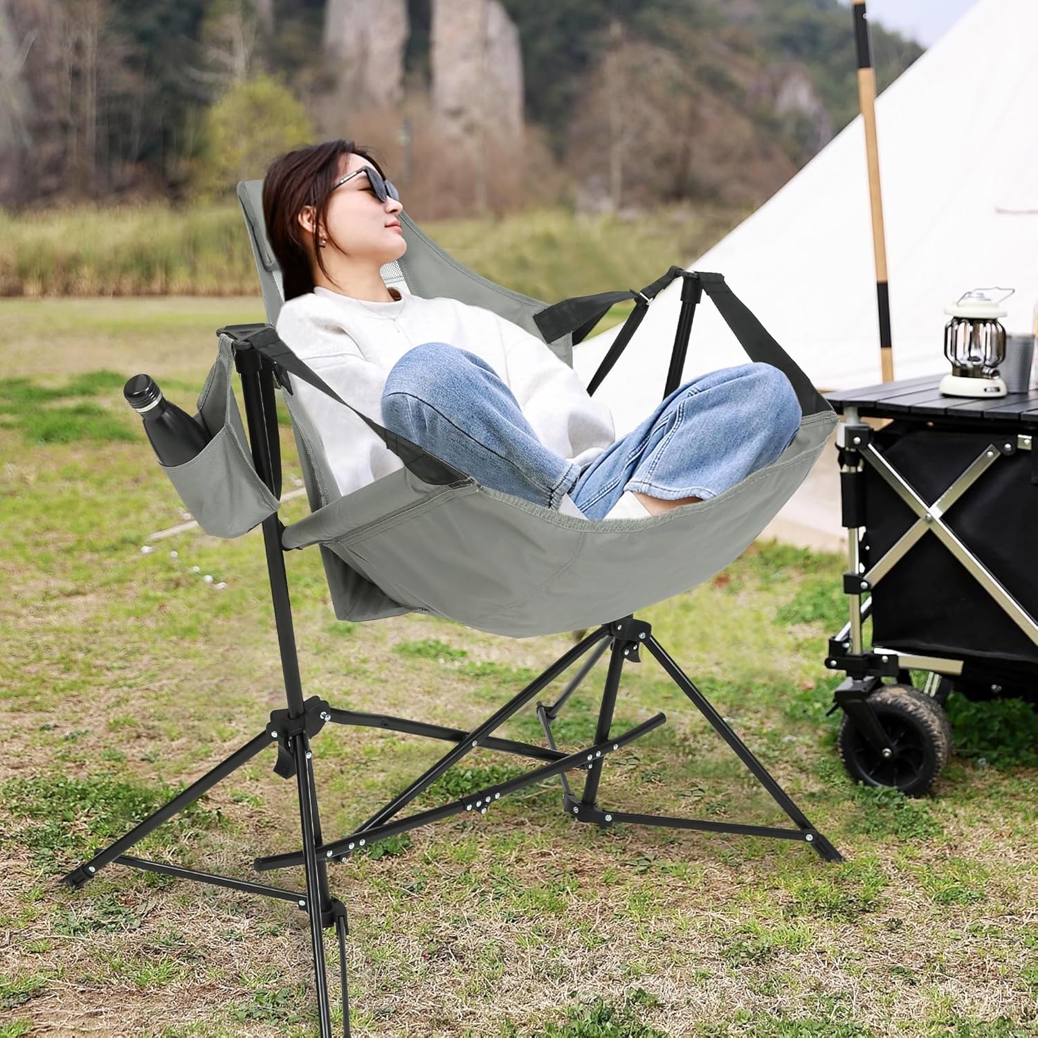 Set of 2 Hammock Camping Chair with Adjustable Back, Grey | Aosom.com