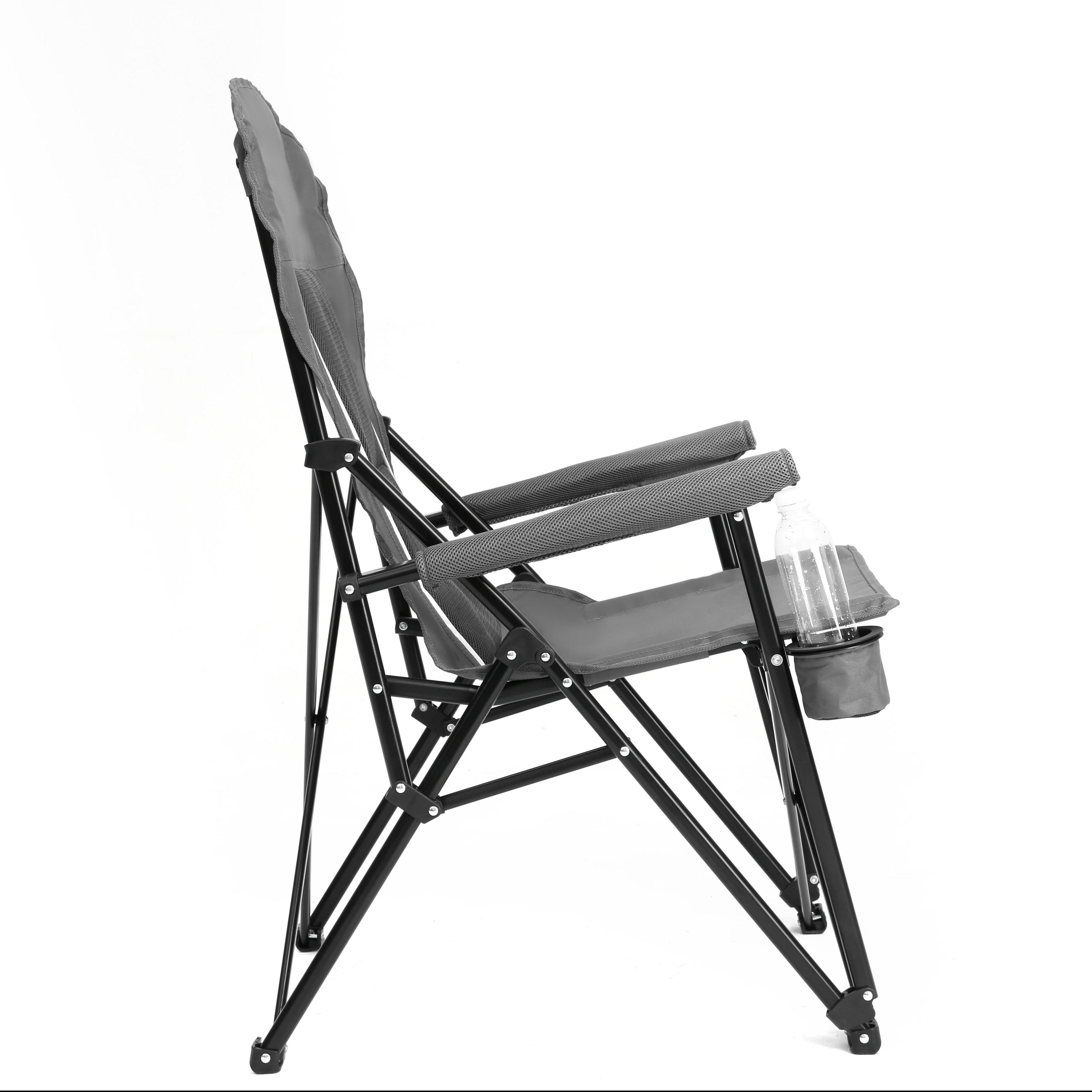 High Back Heavy Duty Lawn Chair with Cup Holder, Gray