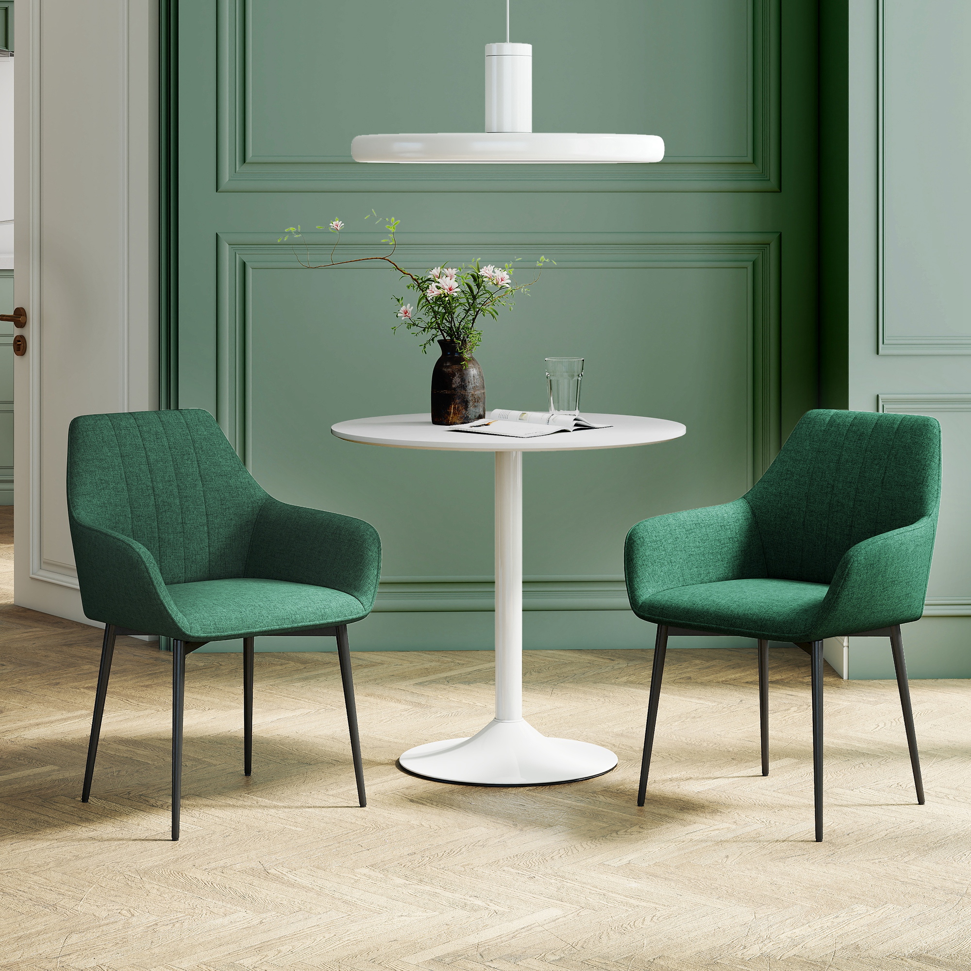 HOMCOM Dining Chairs Set of 2, Upholstered Linen Fabric Kitchen Chairs with Metal Legs, Dark Green Aosom Canada