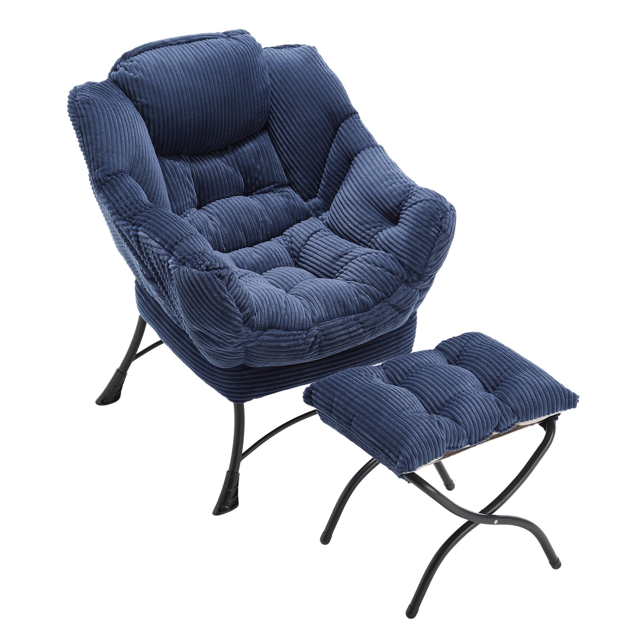 Modern Lazy Chair with Ottoman, Navy Blue | Aosom.com