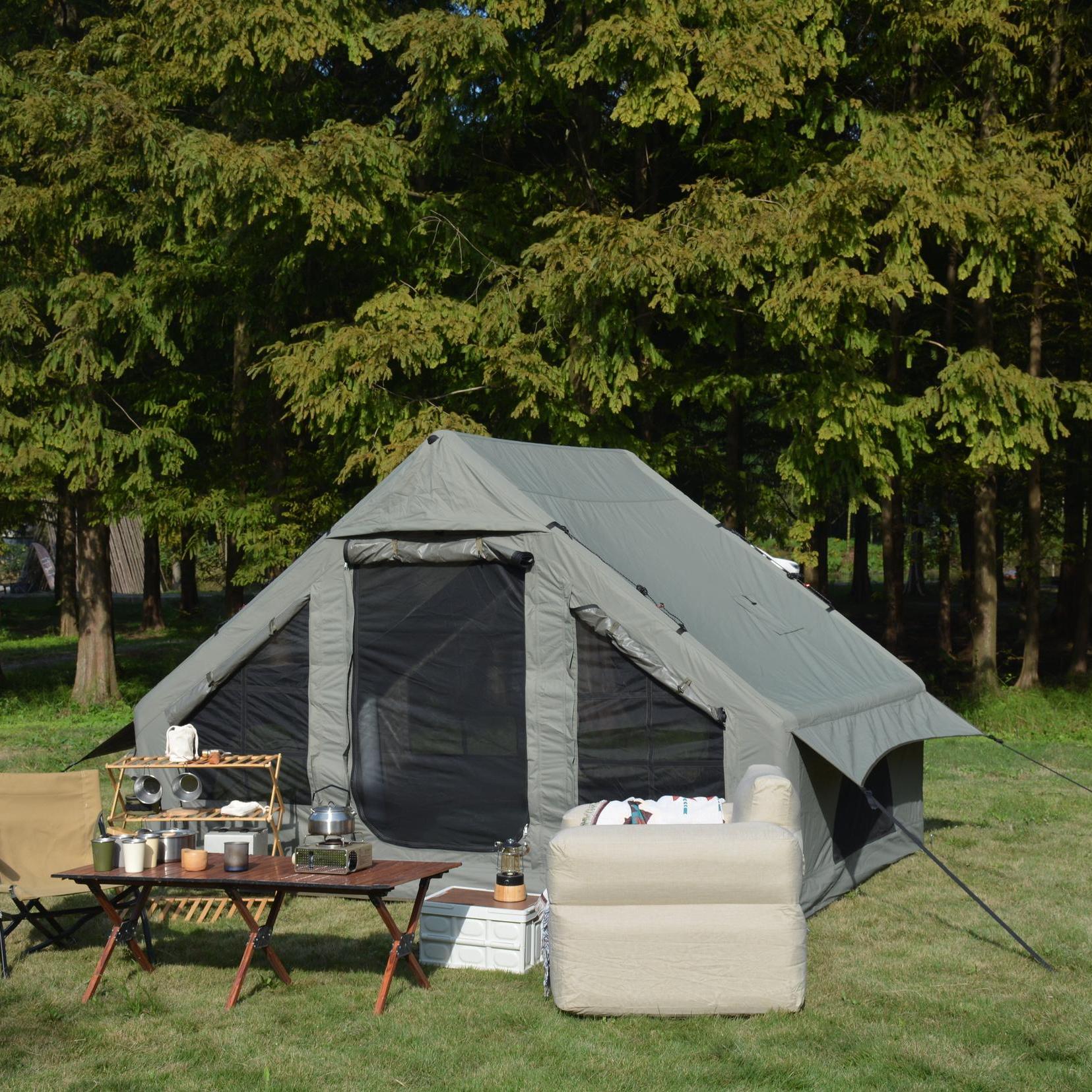 Inflatable Camping Tent with Stove Jack, Army Green | Aosom.com