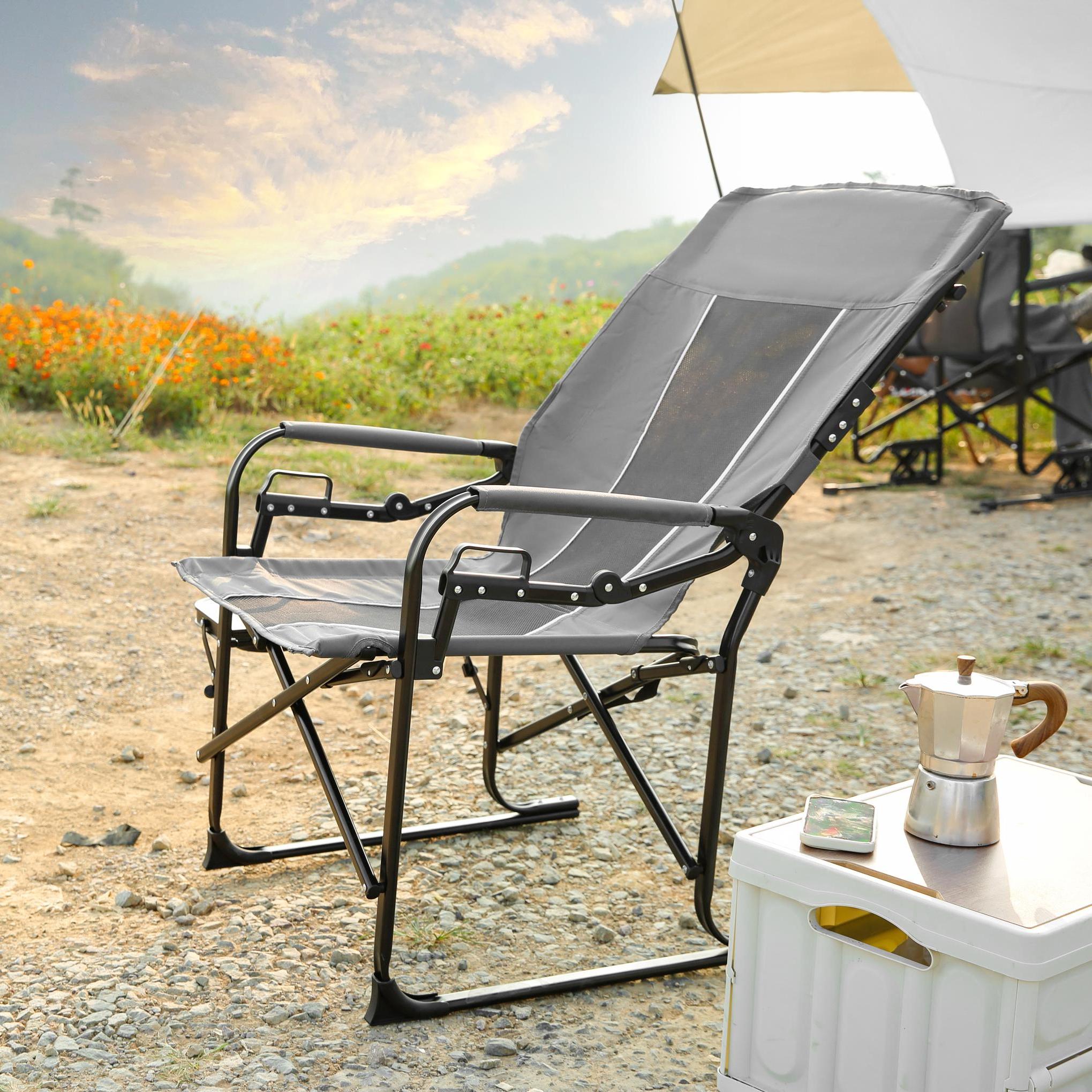 Camping Director's Chair with Side Table and Pocket, Steel Frame, Heavy Duty Oversized Portable Folding Chair, 25" L x 27.5" W x 43.5" H, Gray