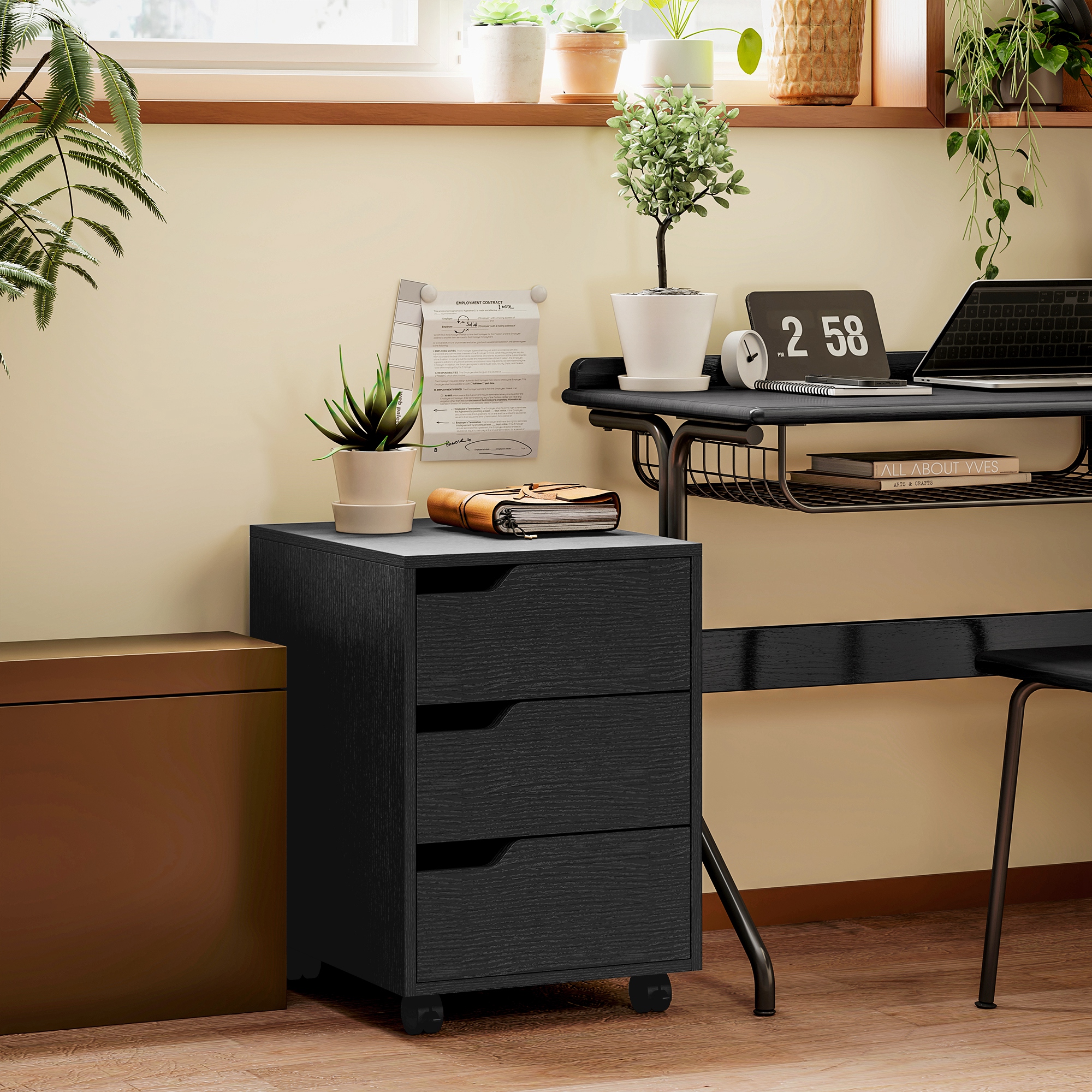 HOMCOM 3 Drawer File Cabinet, Vertical Filing Cabinet with Wheels, Mobile Printer Stand with Storage for Home Office, Black Aosom Canada