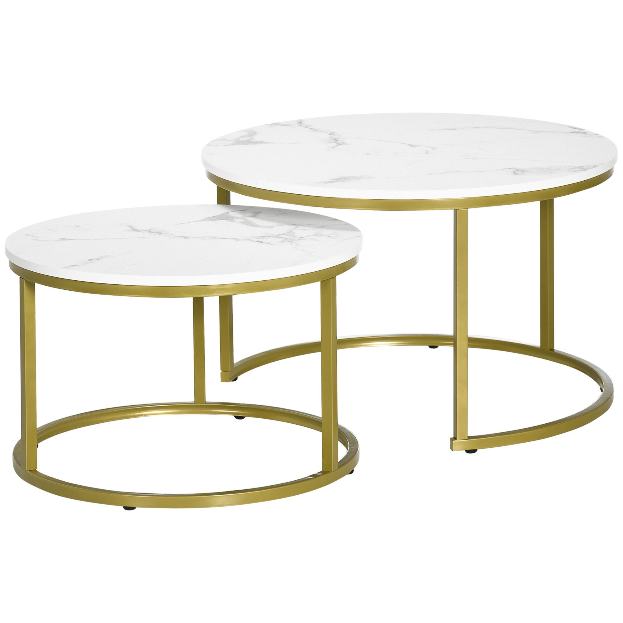 HOMCOM Round Nesting Tables Set of 2, Stacking Coffee Table Set with ...