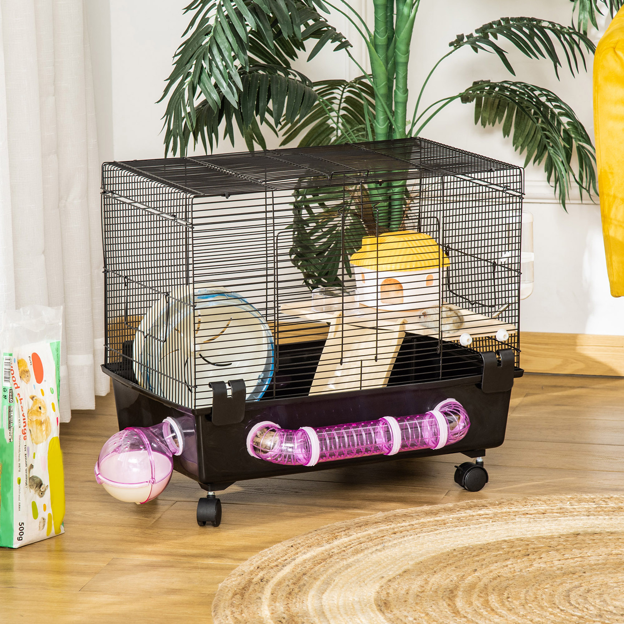 PawHut Hamster Cage, Gerbil Haven, Multi-storey Rodent House, Small ...