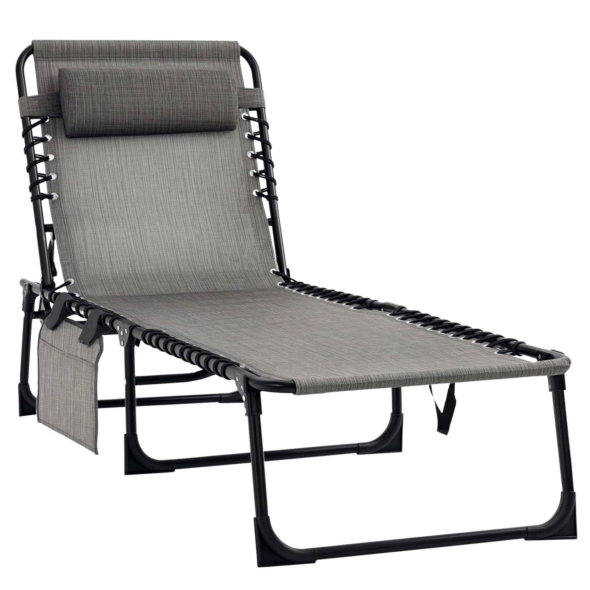 Outsunny Reclining Chaise Lounge Chair, Portable Sun Lounger, Folding Camping Cot with Adjustable Backrest and Removable Pillow, for Patio, Garden, Be