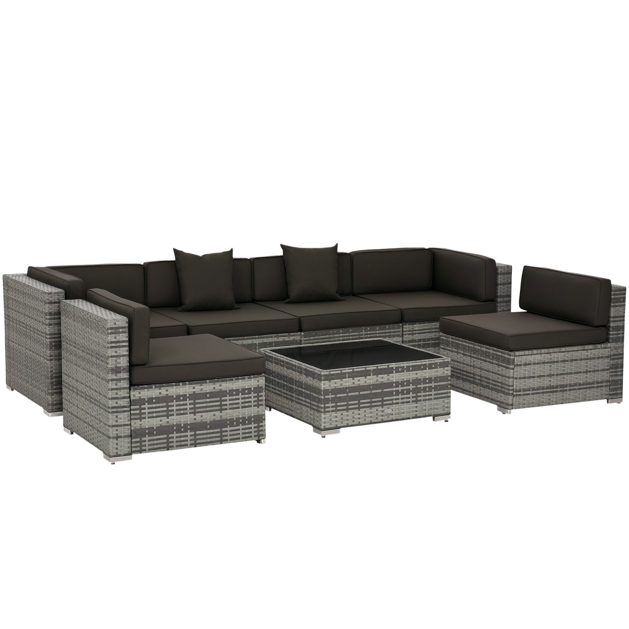 Outsunny 7-Piece Patio Furniture Set, Outdoor Wicker Conversation Set, All Weather PE Rattan Sectional Sofa Set with Cushions and Tempered Glass Top C