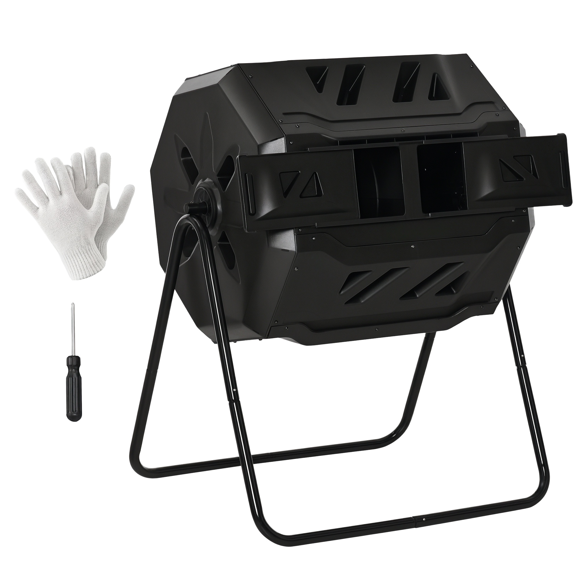 Outsunny Tumbling Compost Bin Outdoor Dual Chamber 360