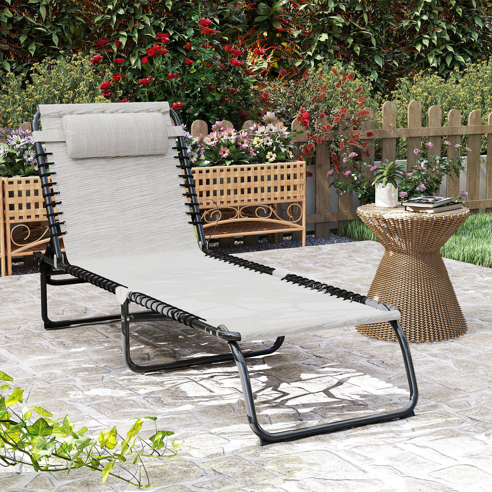 Beach Chair Tri Fold Outdoor Chaise Lounge Outsunny Outdoor