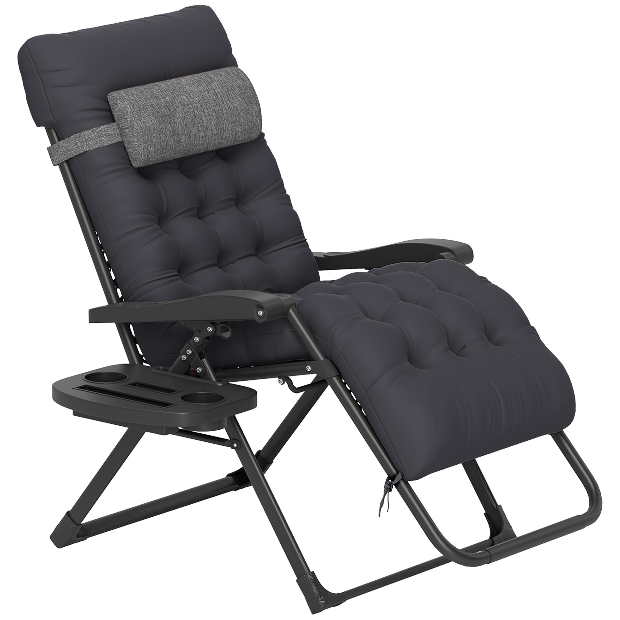Outsunny Padded Zero Gravity Chair, Folding Recliner Chair with Cup Holder Cushion, Black
