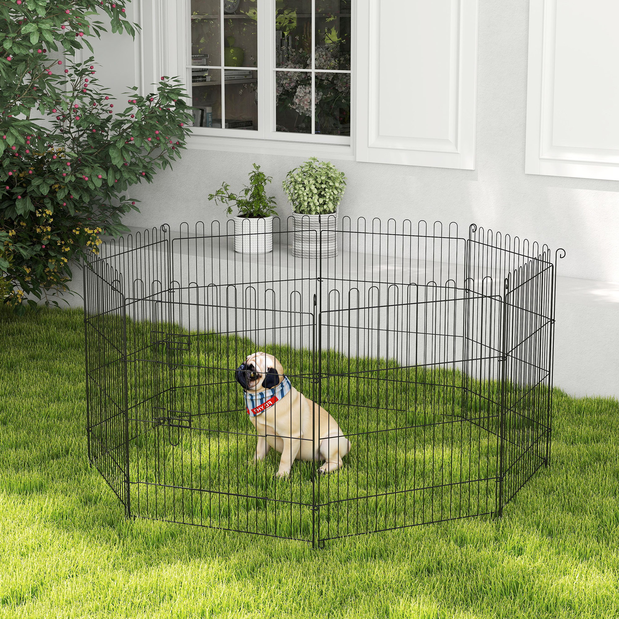 PawHut 30inch 8-Panel Octagon Pet Exercise Playpen Crate - Main Image