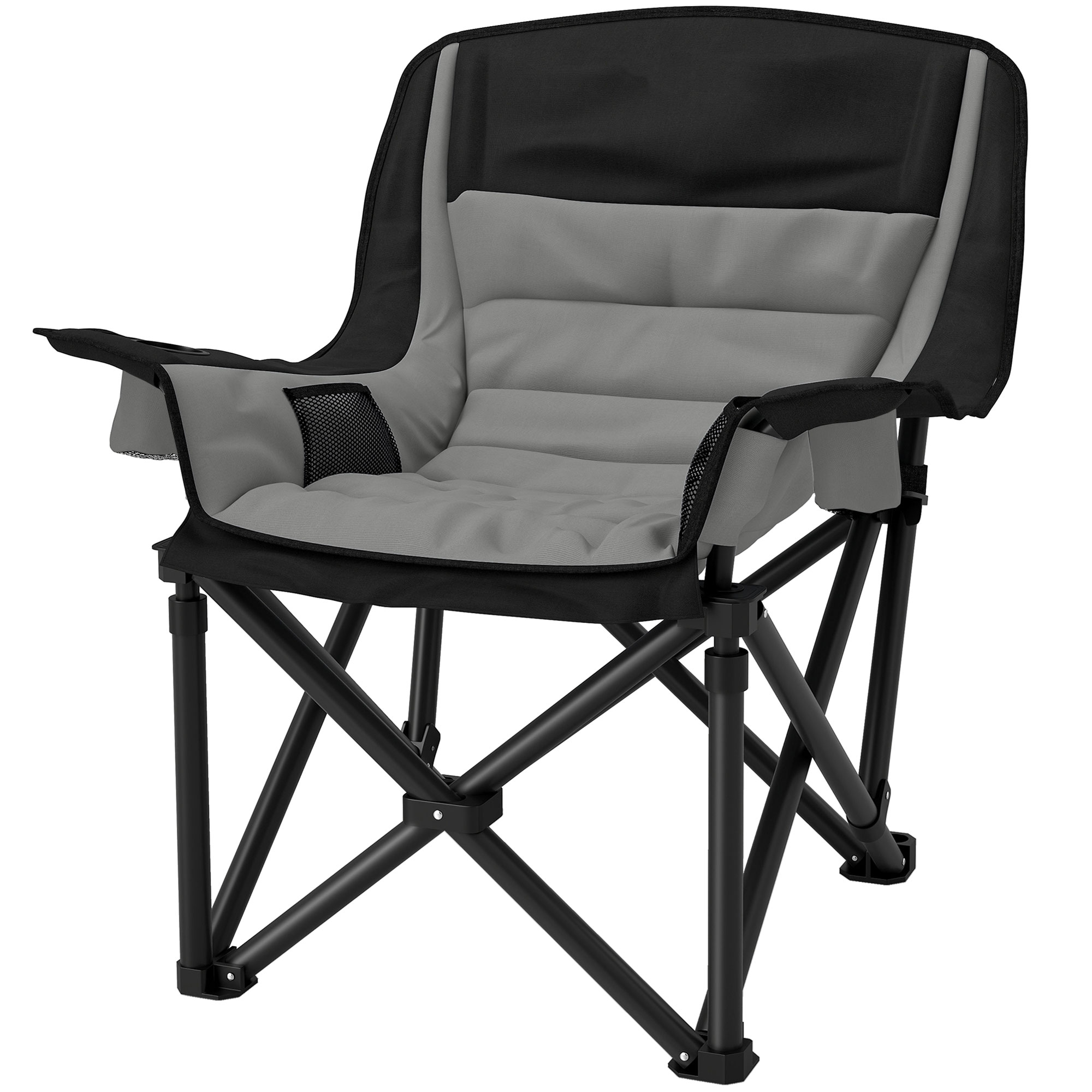 Outsunny Camping Chair for Adults, Portable Folding Camping Chair with Side Pockets, Cup Holders, Carry Bag, Black and Gray
