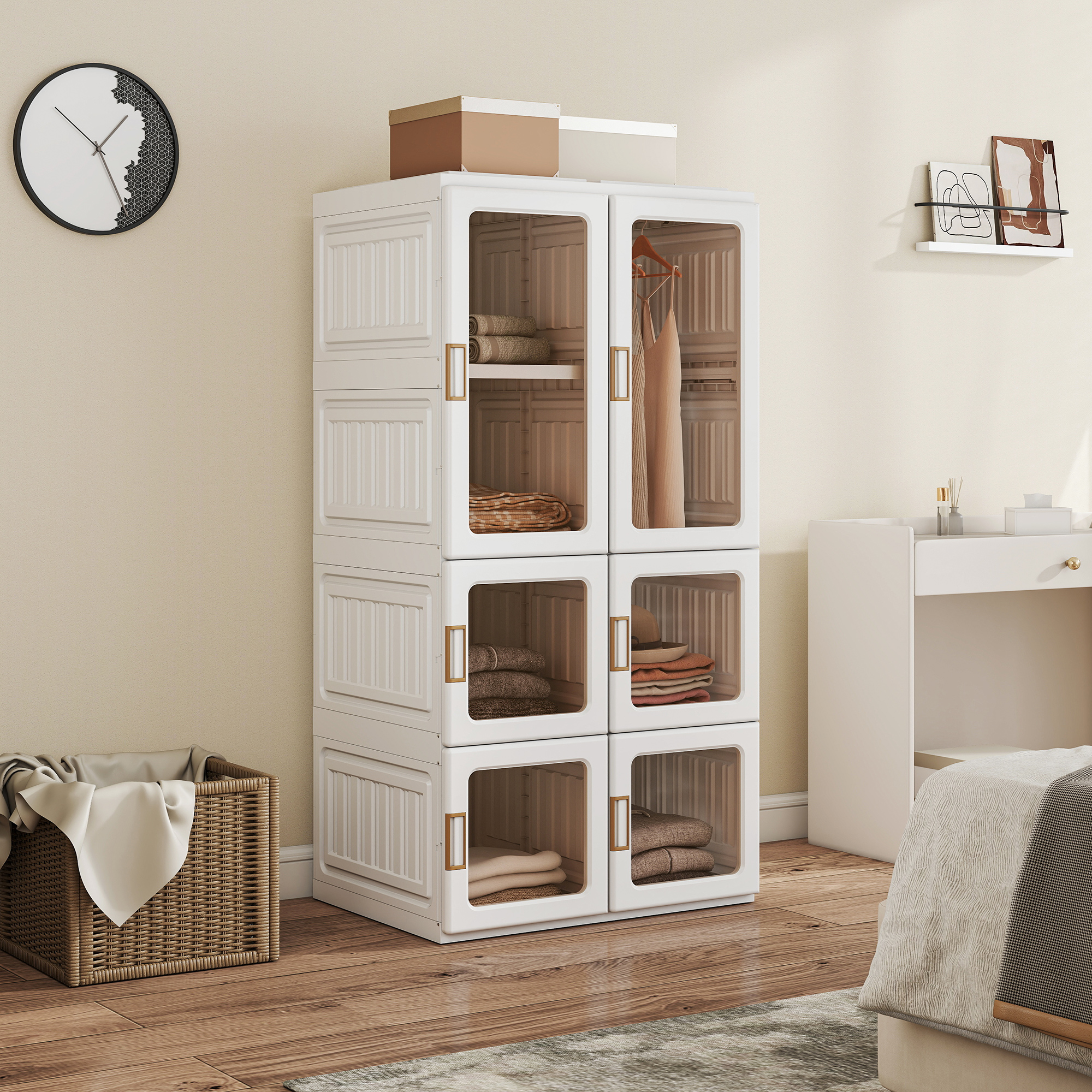 HOMCOM Portable Wardrobe, Foldable Plastic Closet with 5 Compartments, Hanging Rod and Magnetic Doors, White Aosom Canada