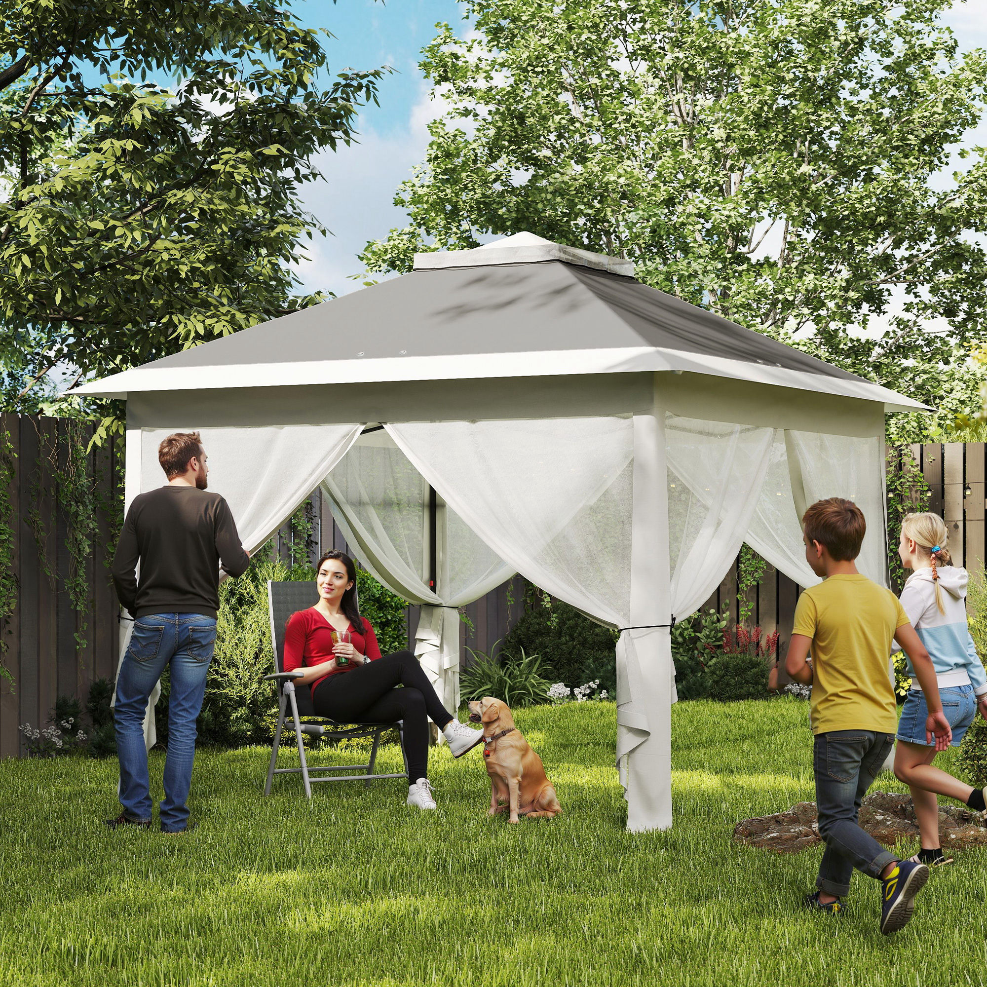 Outsunny 11' x 11' Pop Up Gazebo, Double Roof Foldable