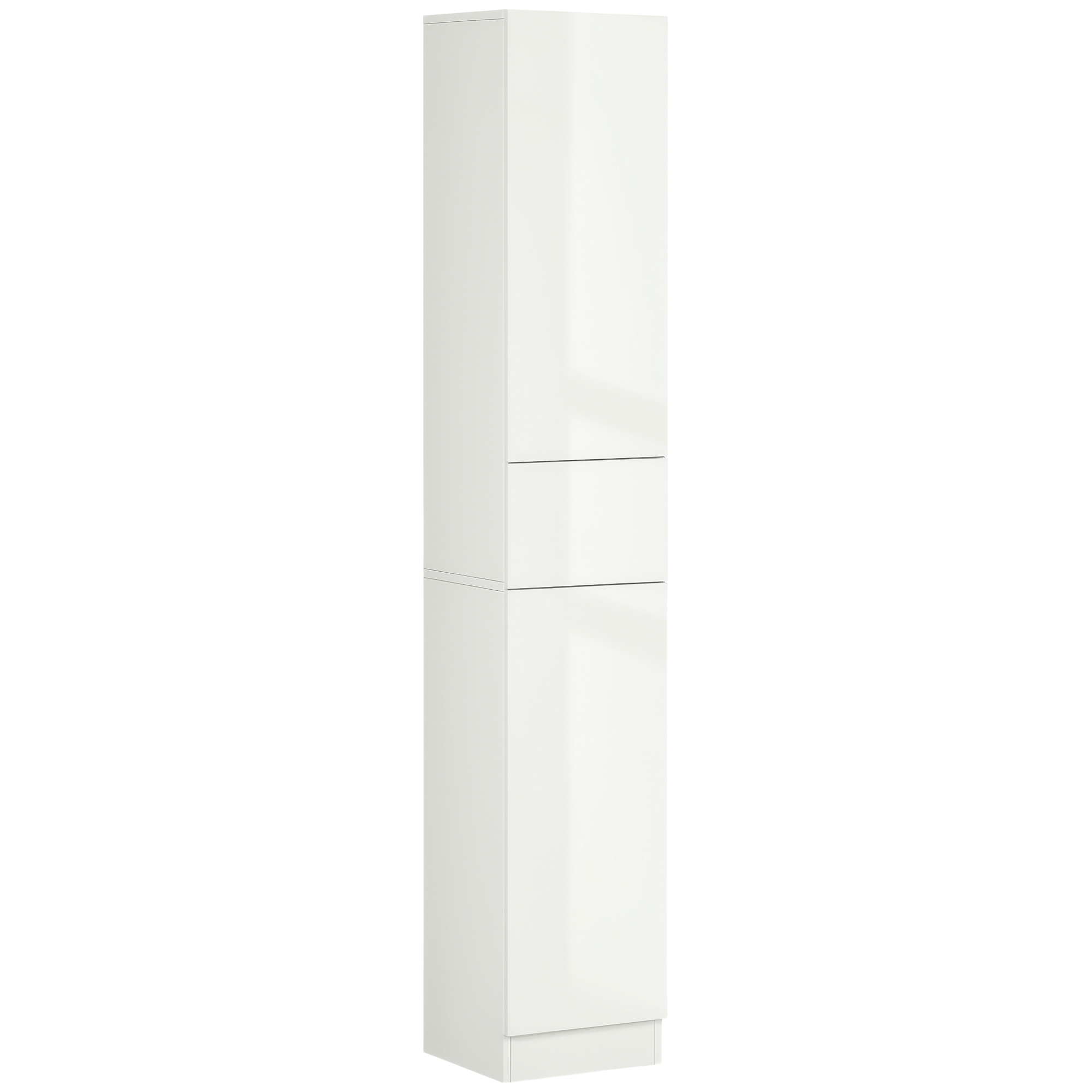 Narrow Bath Organizer Organizer Unit with Doors, Tall Bath Organizer Unit, Organizer Drawer and Adjustable-Height Shelves, High Gloss White 1