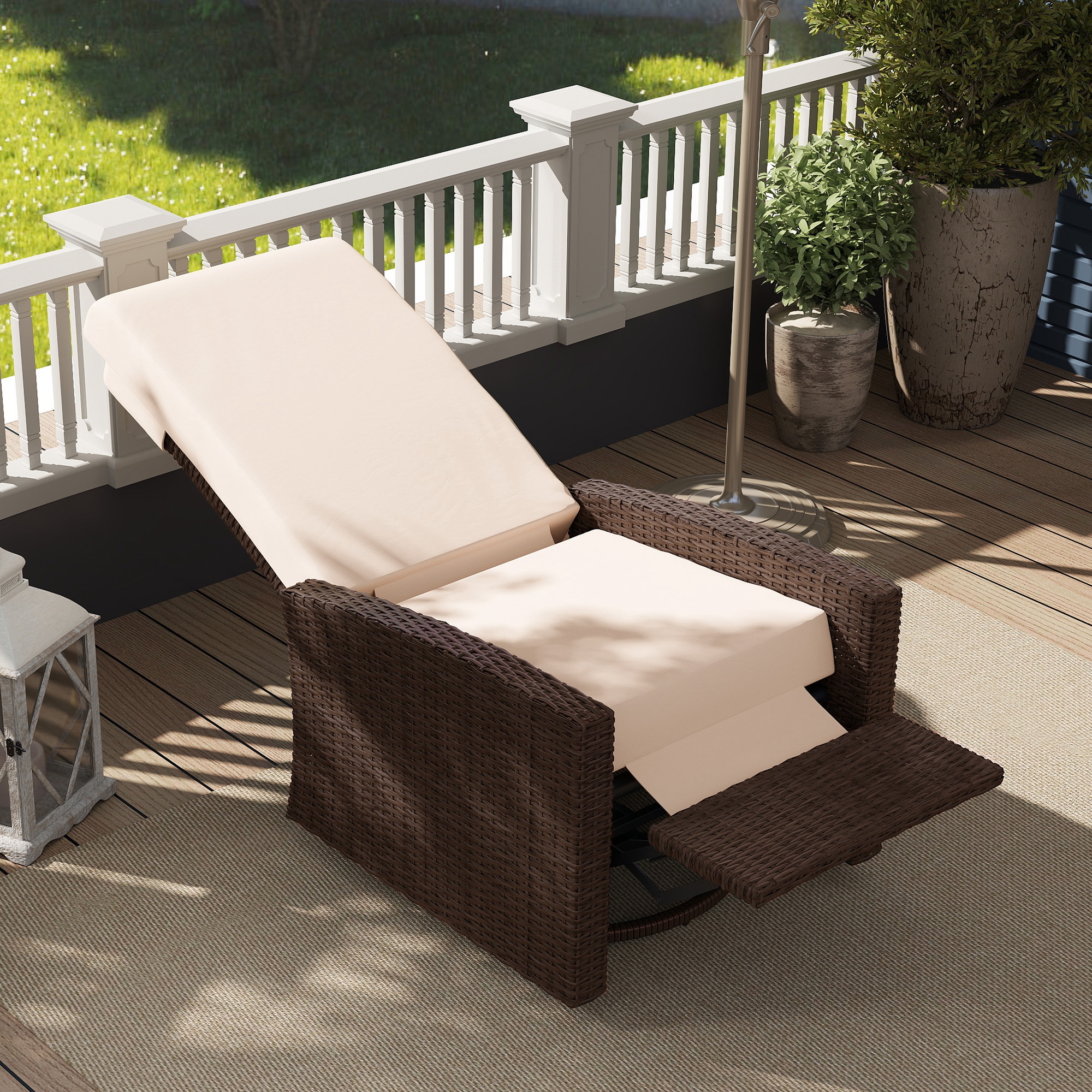 Outsunny Outdoor Rattan Wicker Lounge Chair with Footrest