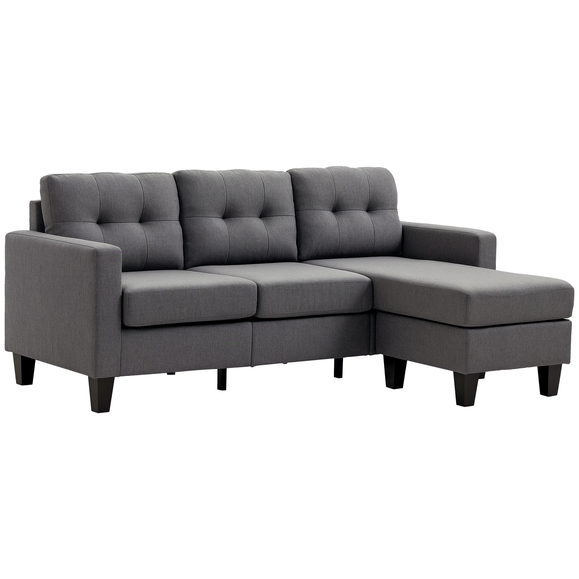 L-shaped Sofa, 3 Seater Couch with Ottoman, Corner Sofa with Thick Padded Cushion and Wood Legs, Dark Grey 1