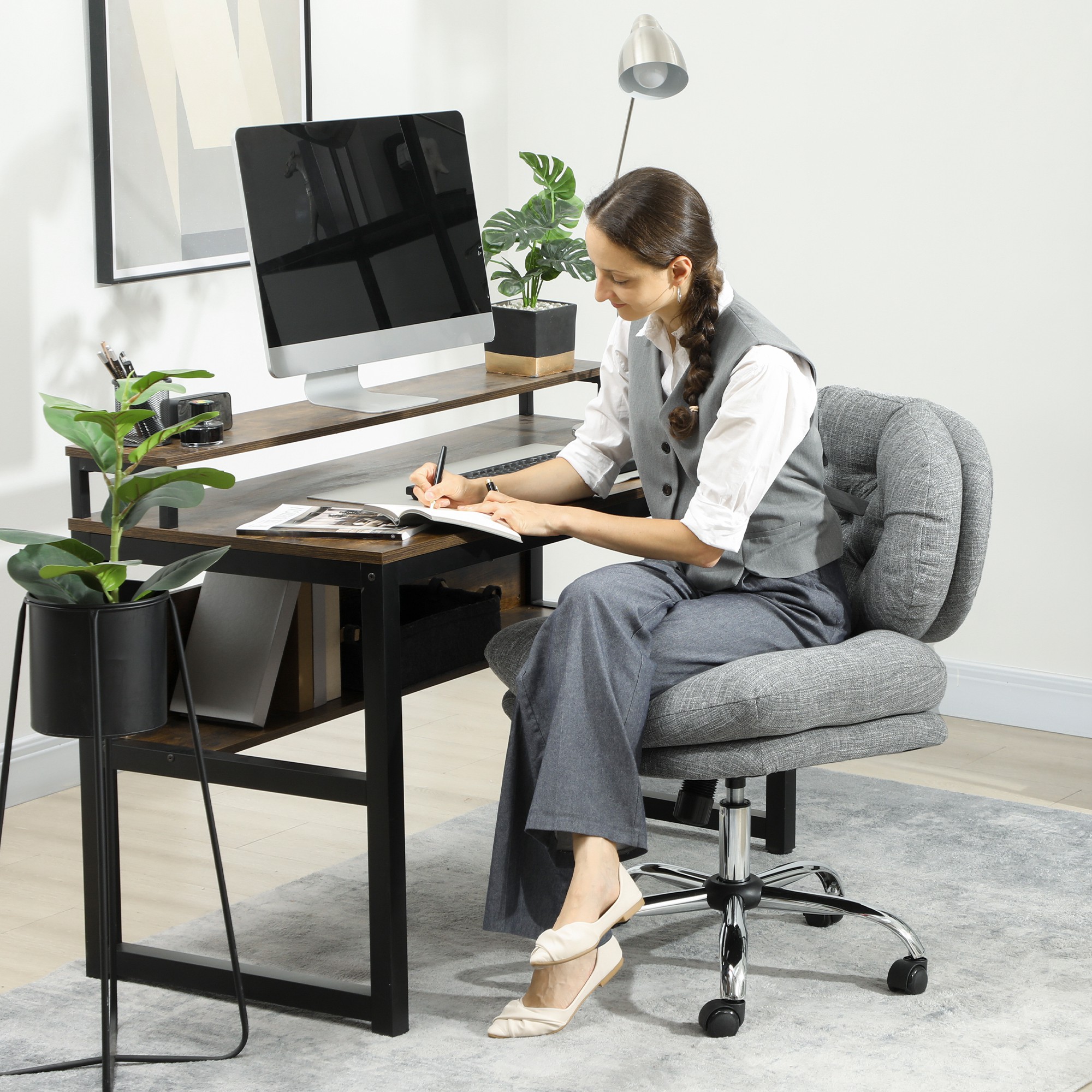 HOMCOM Computer Desk Chair, Armless Office Chair with Wide Padded Seat and Adjustable Height, Tilt Function, Grey Aosom Canada