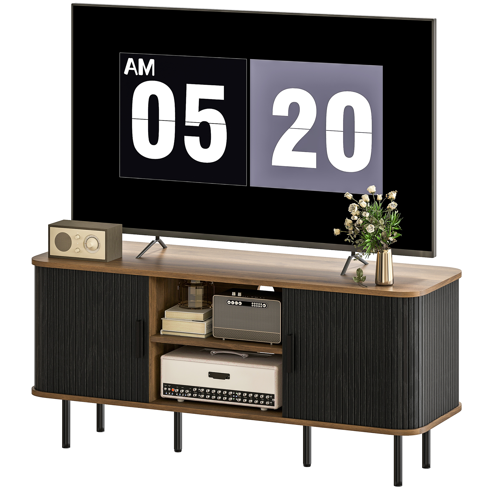 TV Unit with Organizer Shelves and Cabinets for Living Room, TV Stand Organizer Unit for TVs up to 55 Inches, Black 1