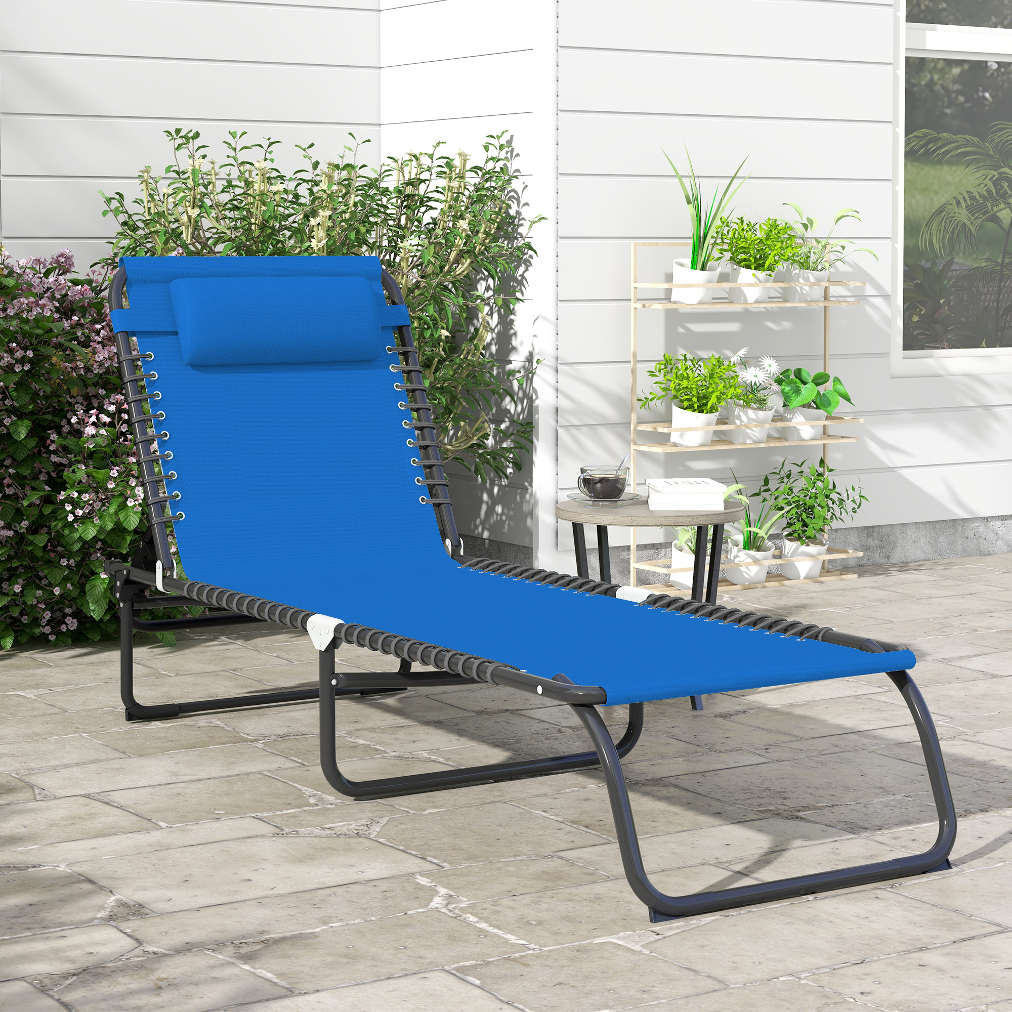 Outsunny 4-Position Portable Reclining Beach Chaise Lounge Outdoor