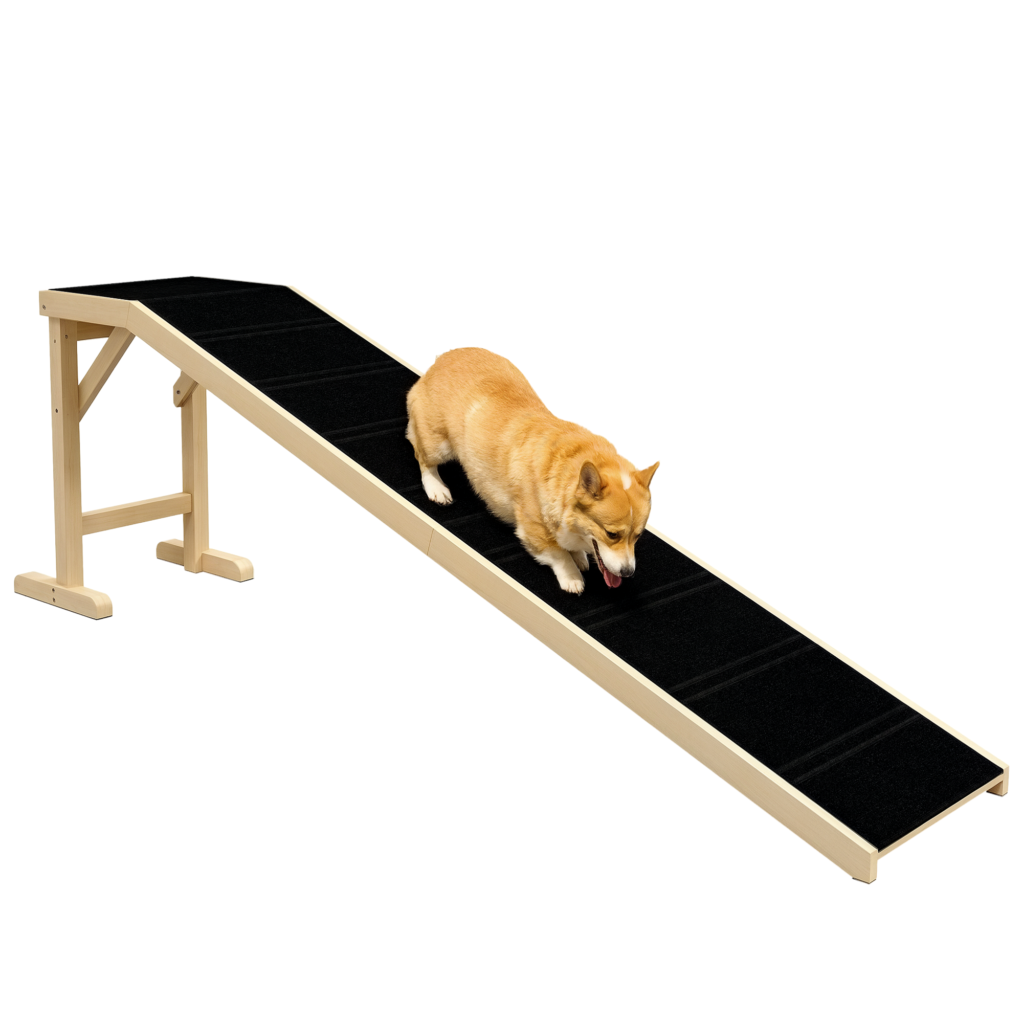 PawHut Dog Ramp for Bed, Pet Ramp for Dogs with Non-Slip Carpet and Top Platform, 74" x 16" x 25", Natural