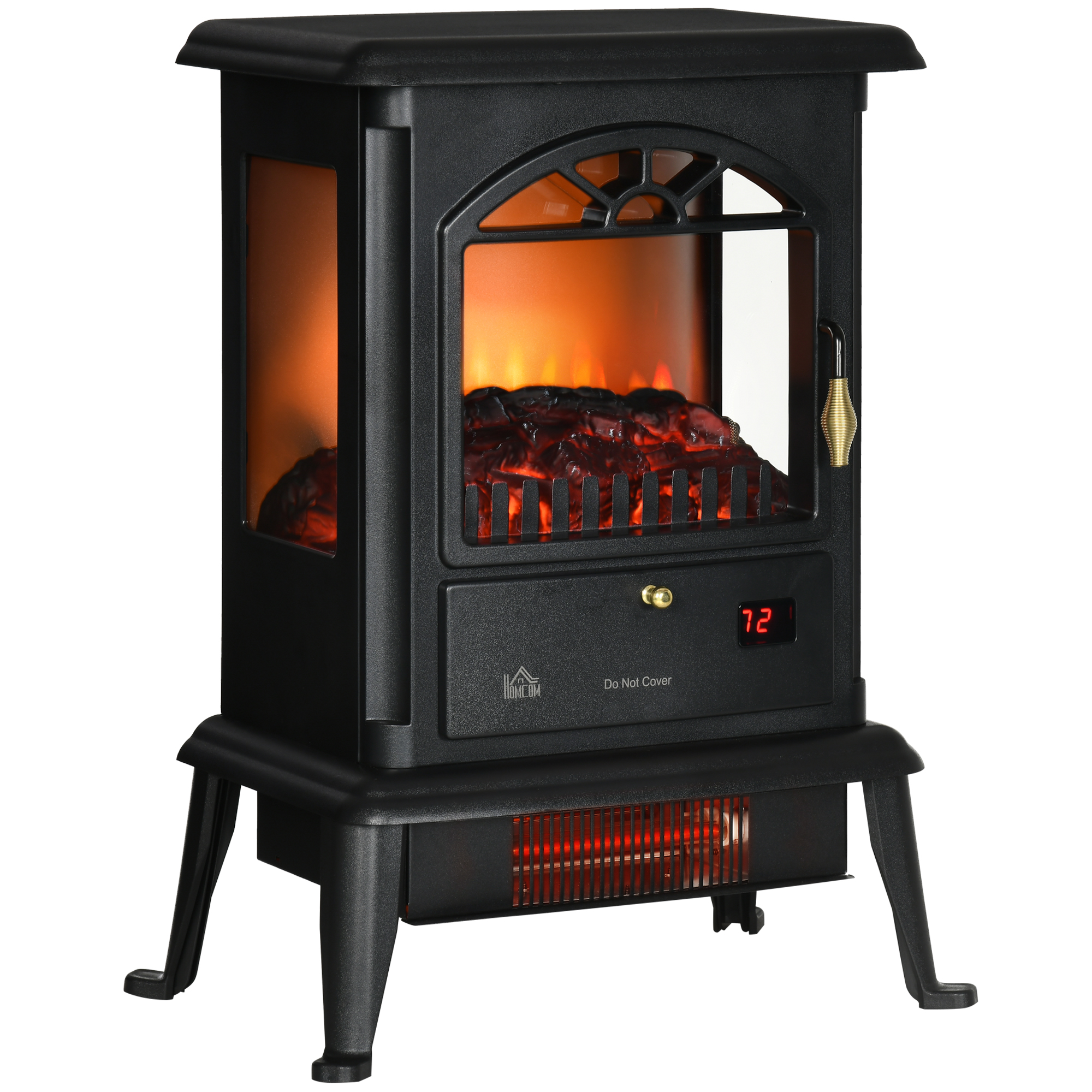 "HOMCOM 23"" Small Electric Fireplace, Free standing Fireplace Heater with Realistic Flame, Adjustable Temperature, Timer, 1000W/1500W, Black"