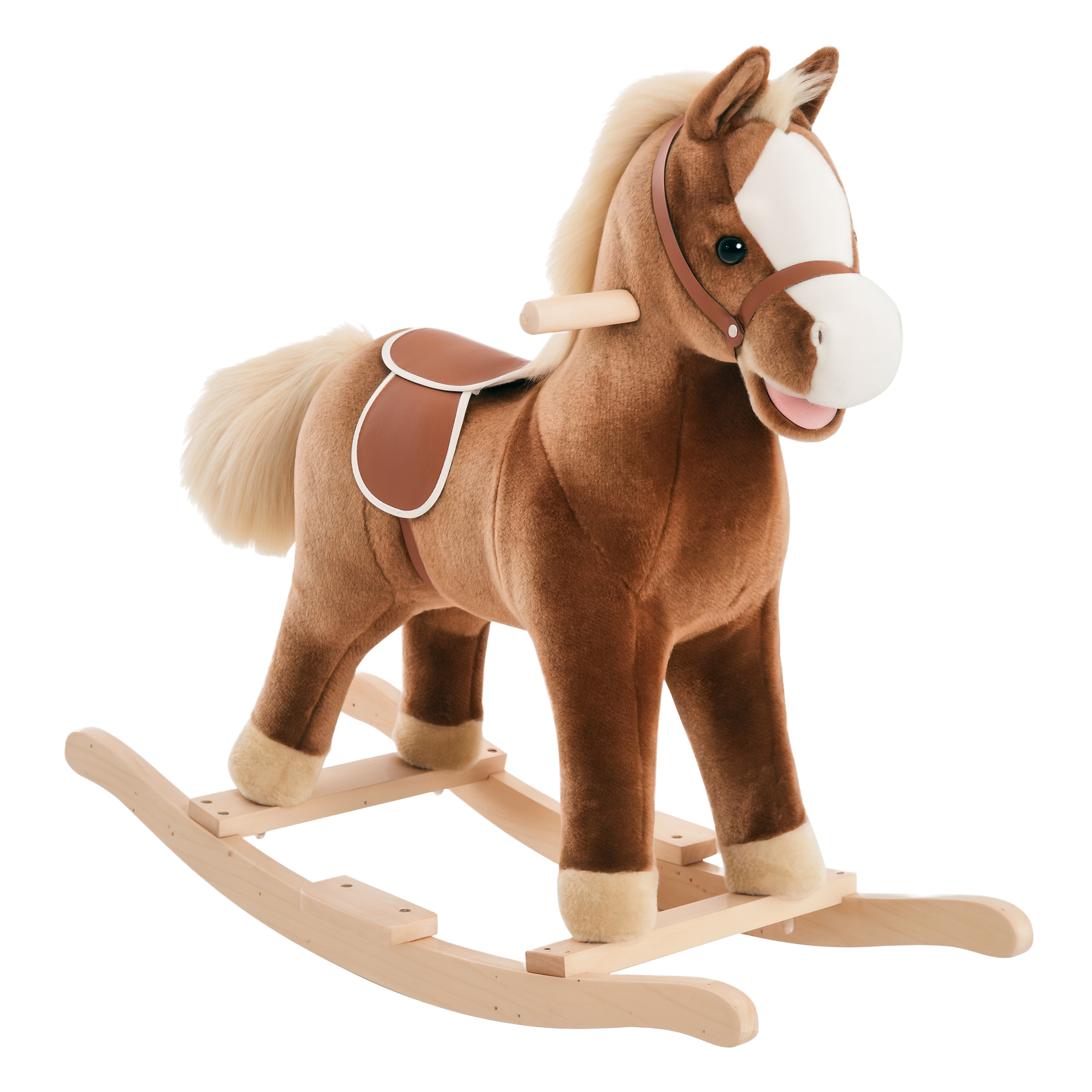 Qaba Kids Rocking Horse Plush Toddler Rocker Wooden Base