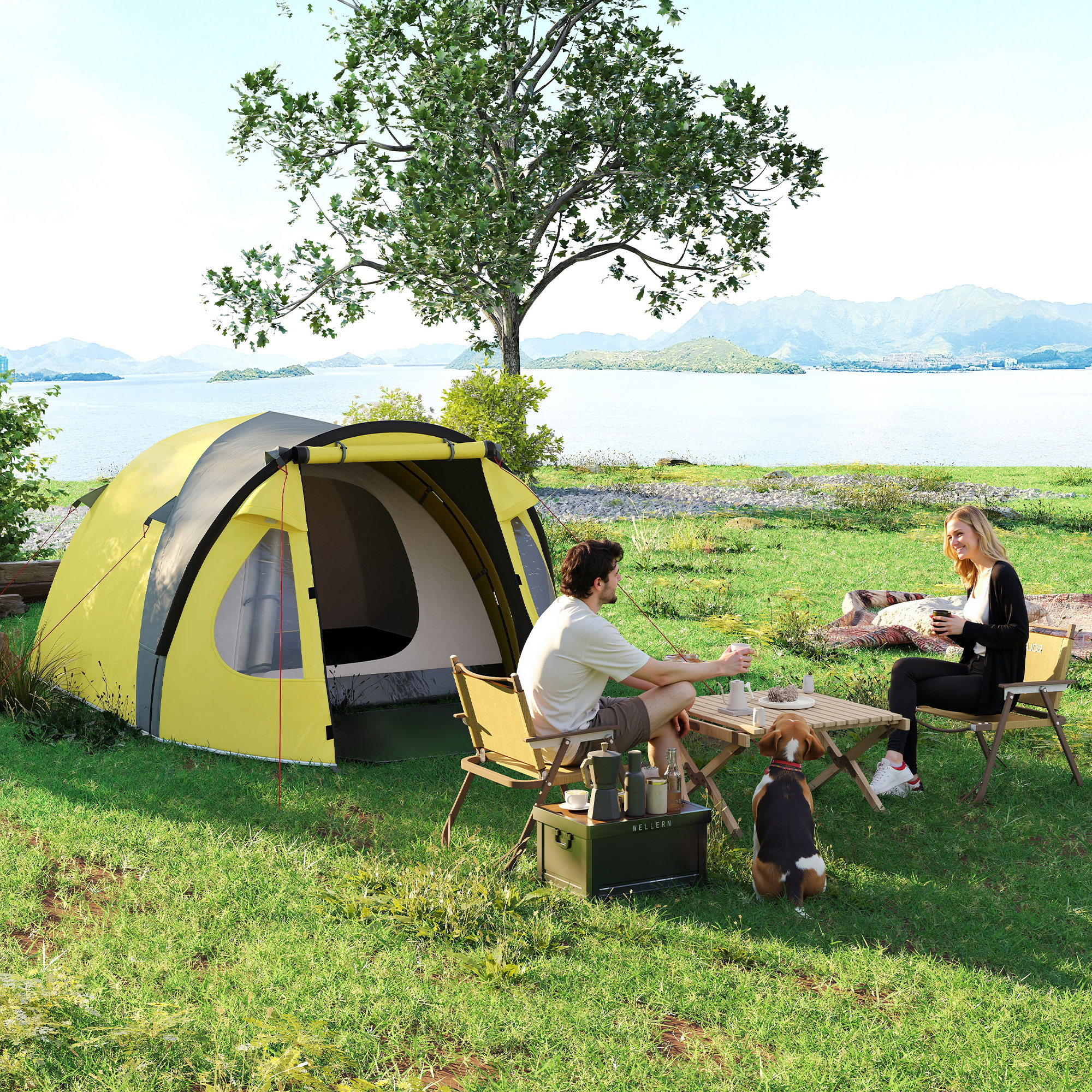 Outsunny 3-4 Person Camping Tent, Easy Set Up Dome Tent with