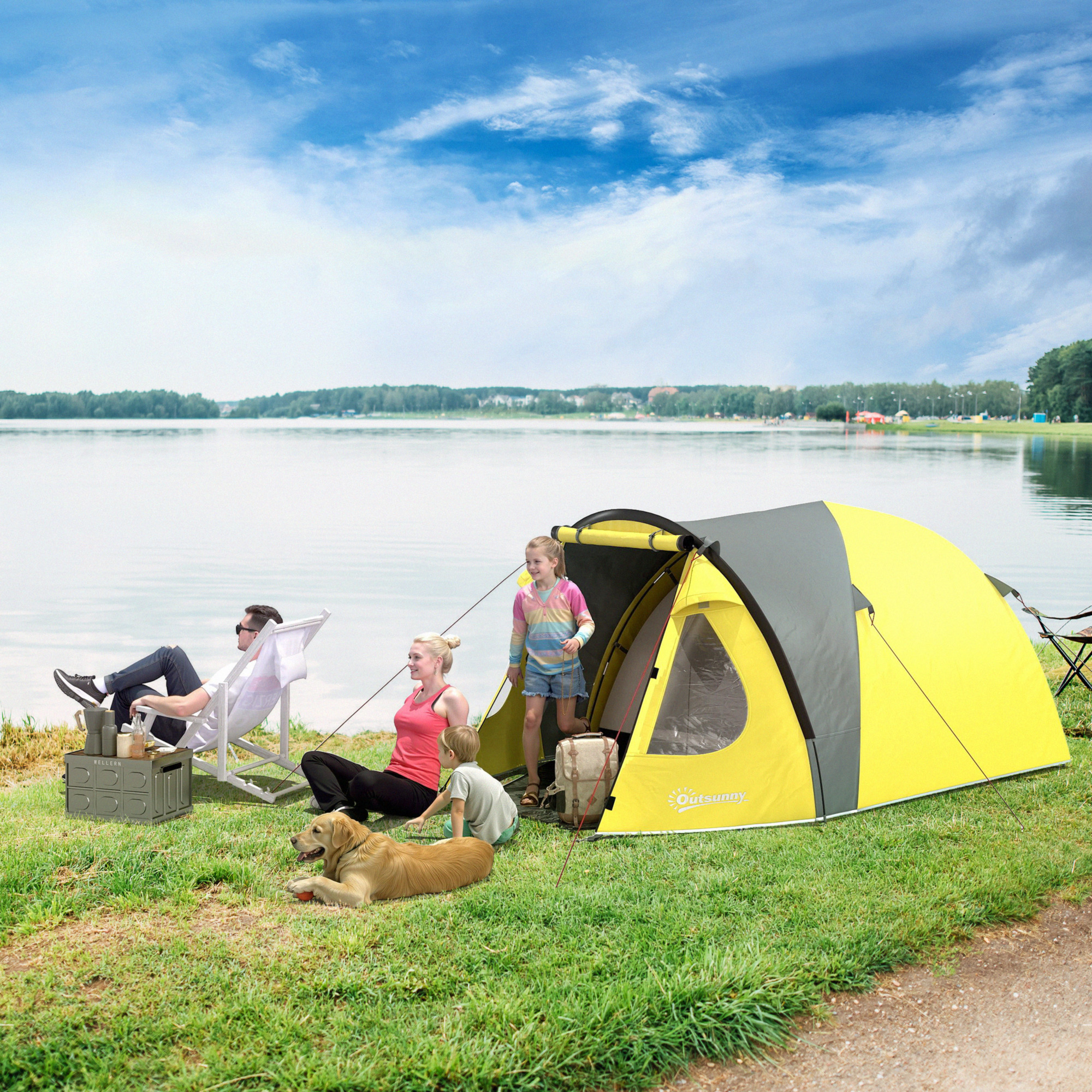 Outsunny 3-4 Person Camping Tent, Easy Set Up Dome Tent with