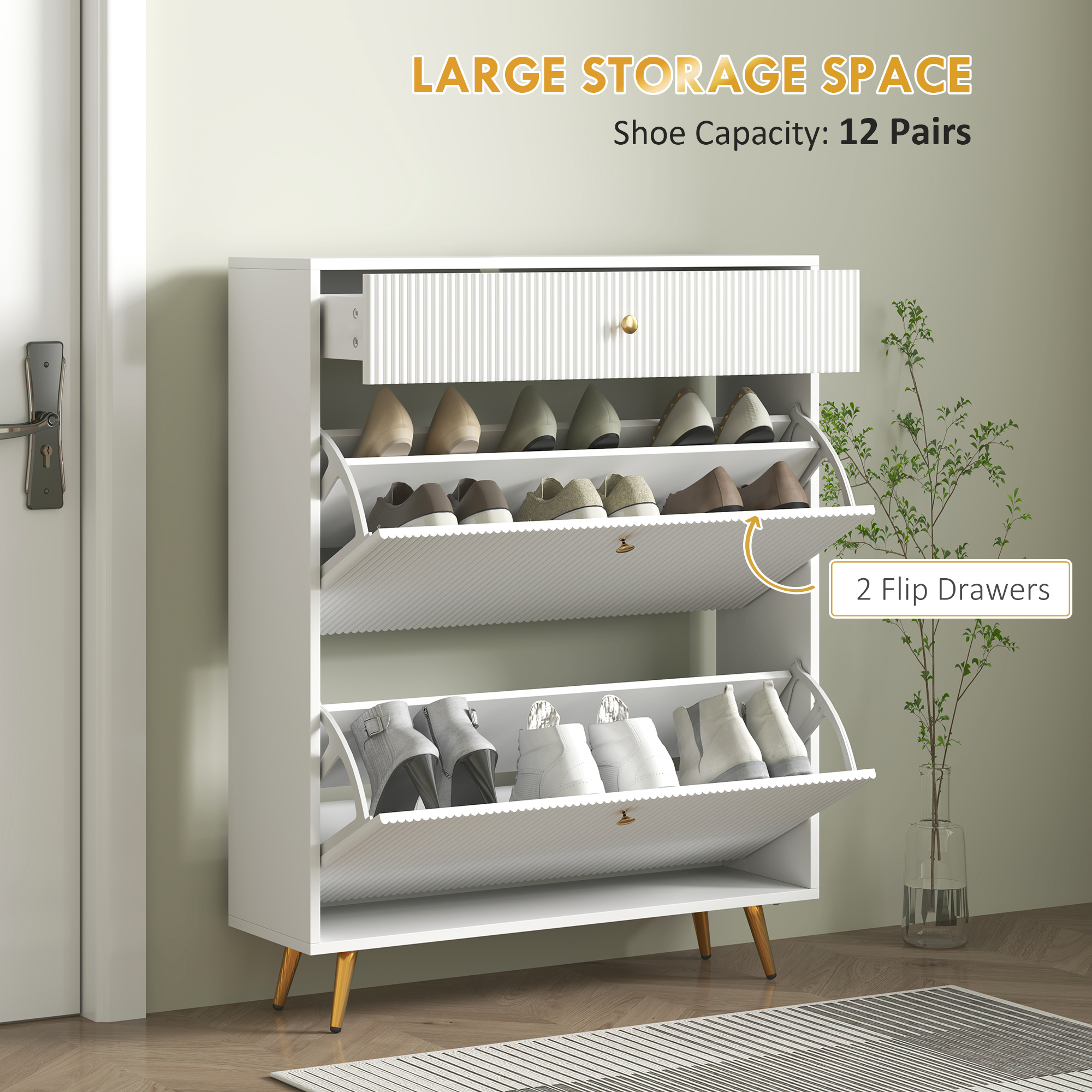 HOMCOM Narrow Shoe Storage Cabinet with Wave-like Panels and