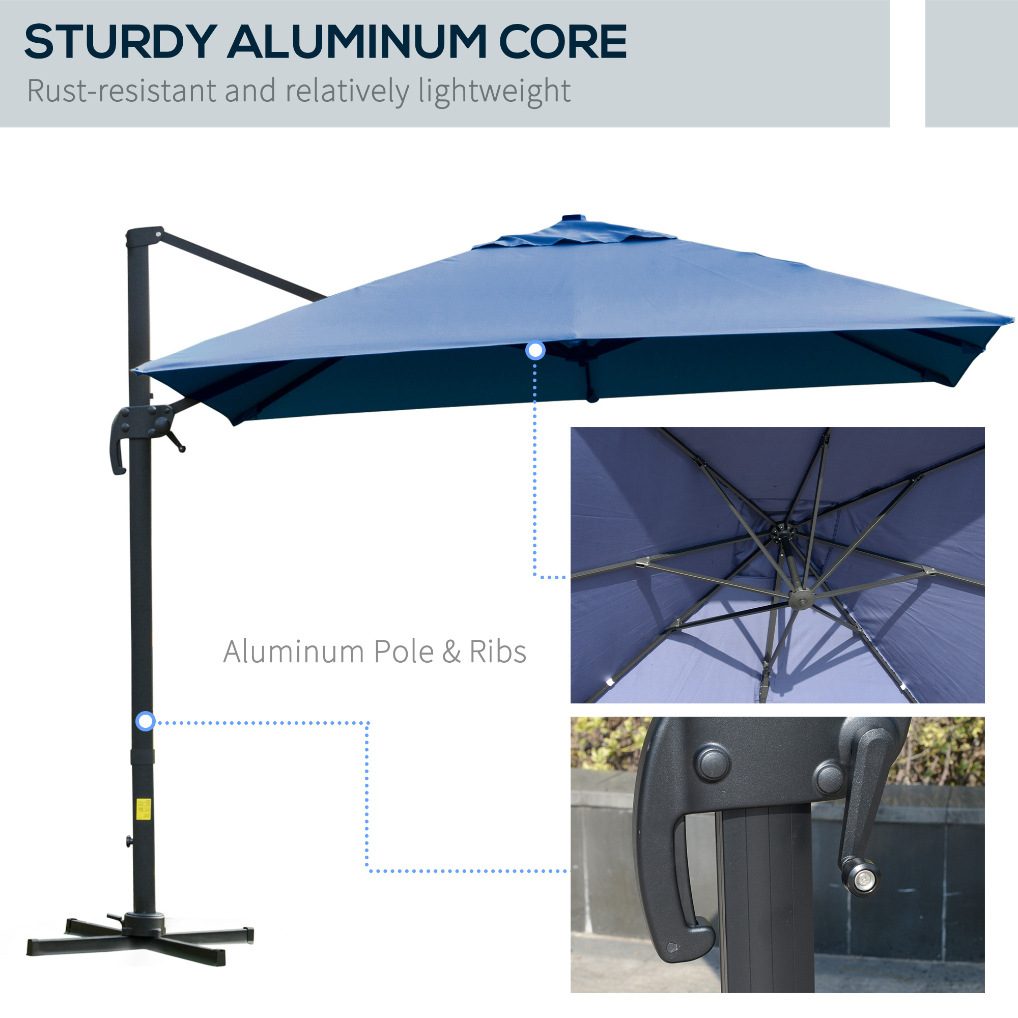 Outsunny 10x10ft Cantilever Umbrella Rotatable Square Top