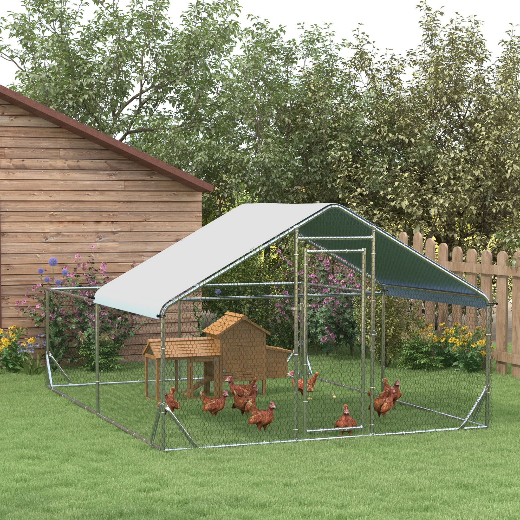 coops PawHut Large Metal Chicken Coop, Hen Run House with Anti