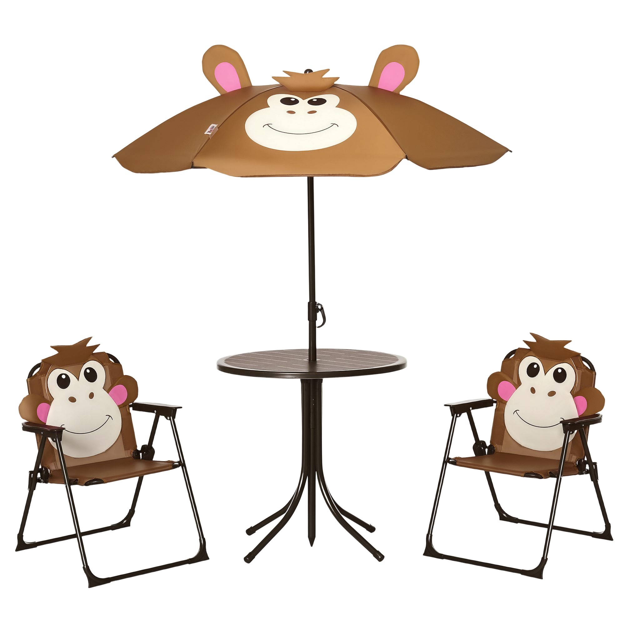 Outsunny Kids Table and Chair Set, Outdoor Folding Garden Furniture, Picnic Table for Patio Backyard, with Removable & Height Adjustable Sun Umbrella,