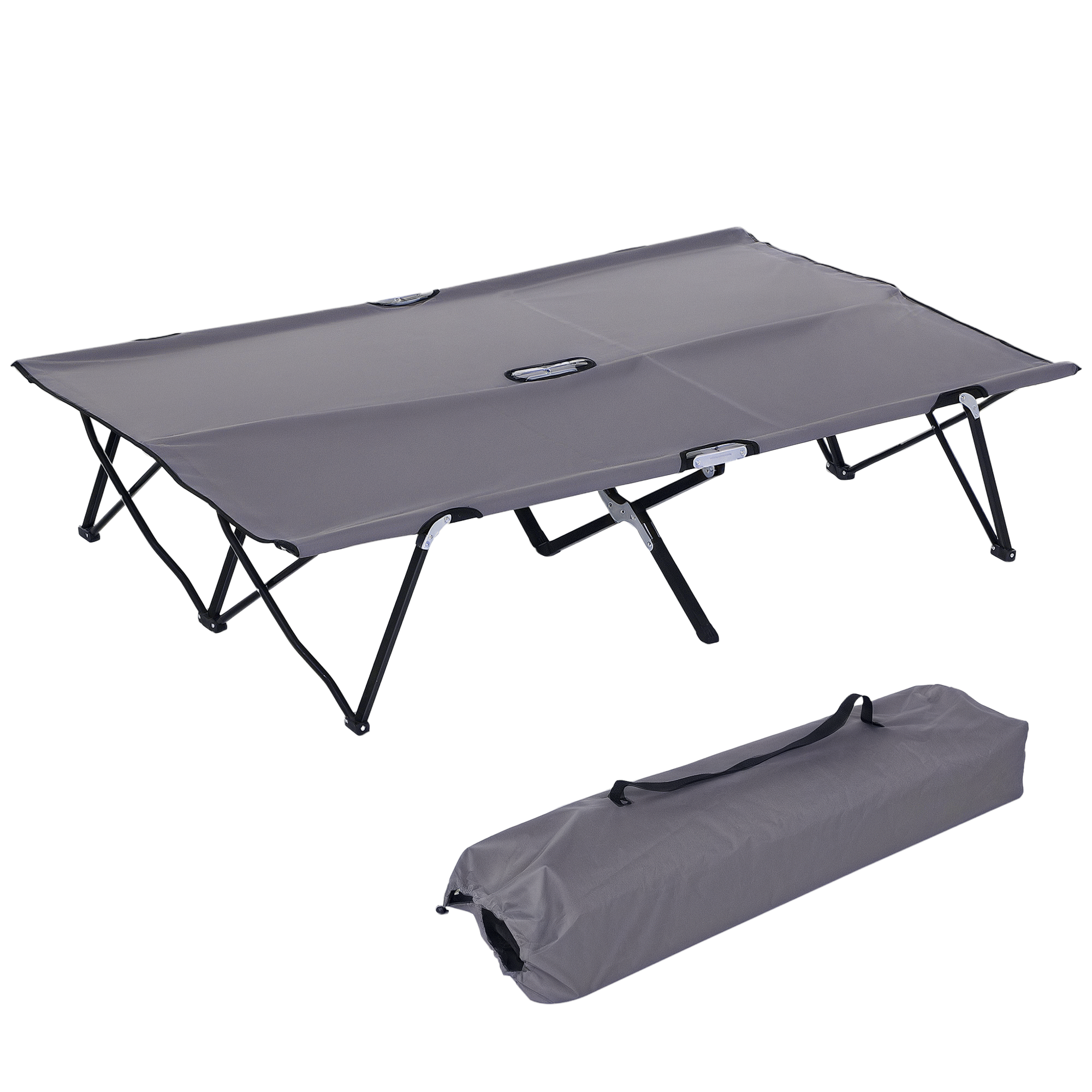 Outsunny 2 Person Folding Camping Cot for Adults, 50" Extra Wide Outdoor Portable Sleeping Cot with Carry Bag, Elevated Camping Bed, Beach Hiking, Gre