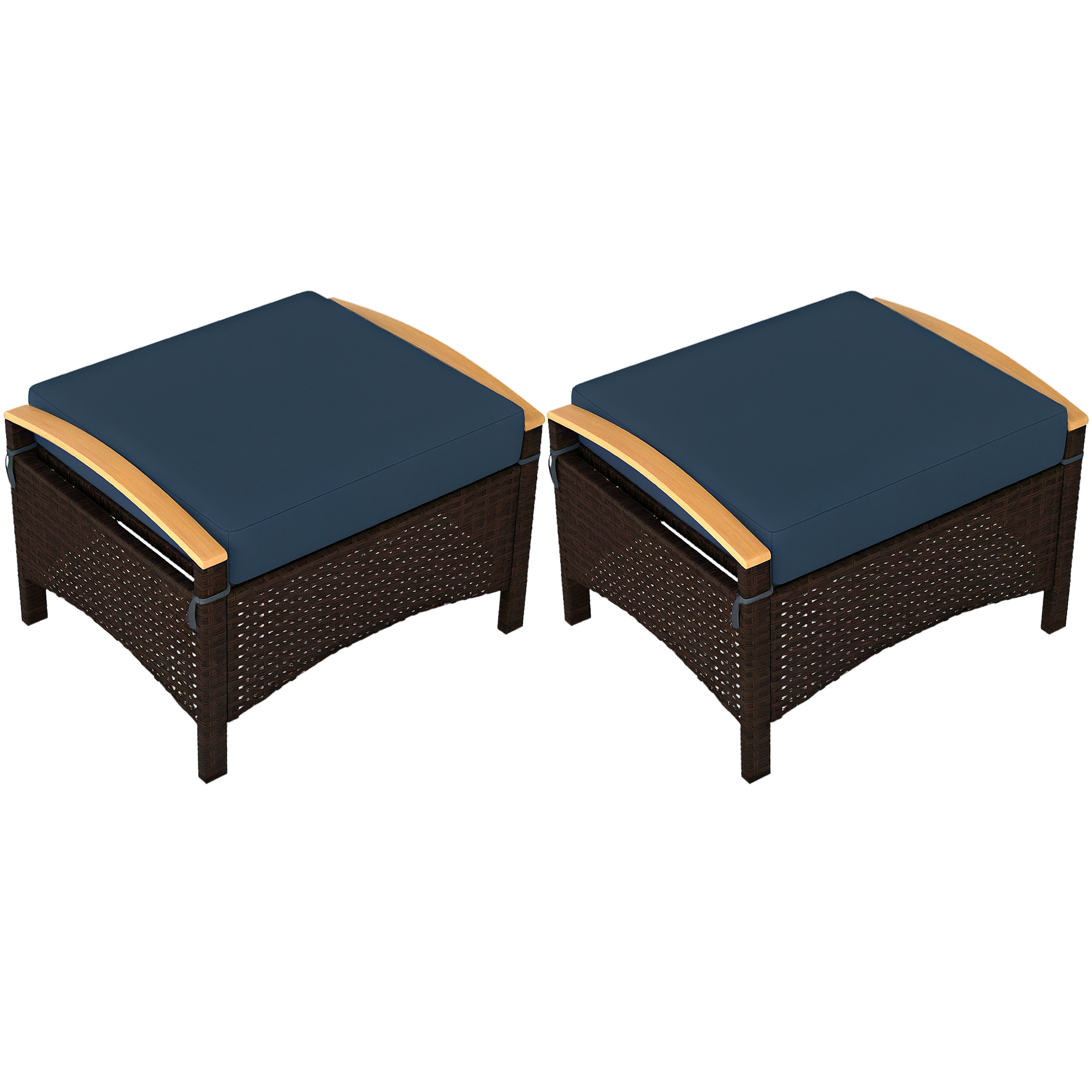 Outsunny 2 Pieces Wicker Outdoor Ottoman with Removable Cushion