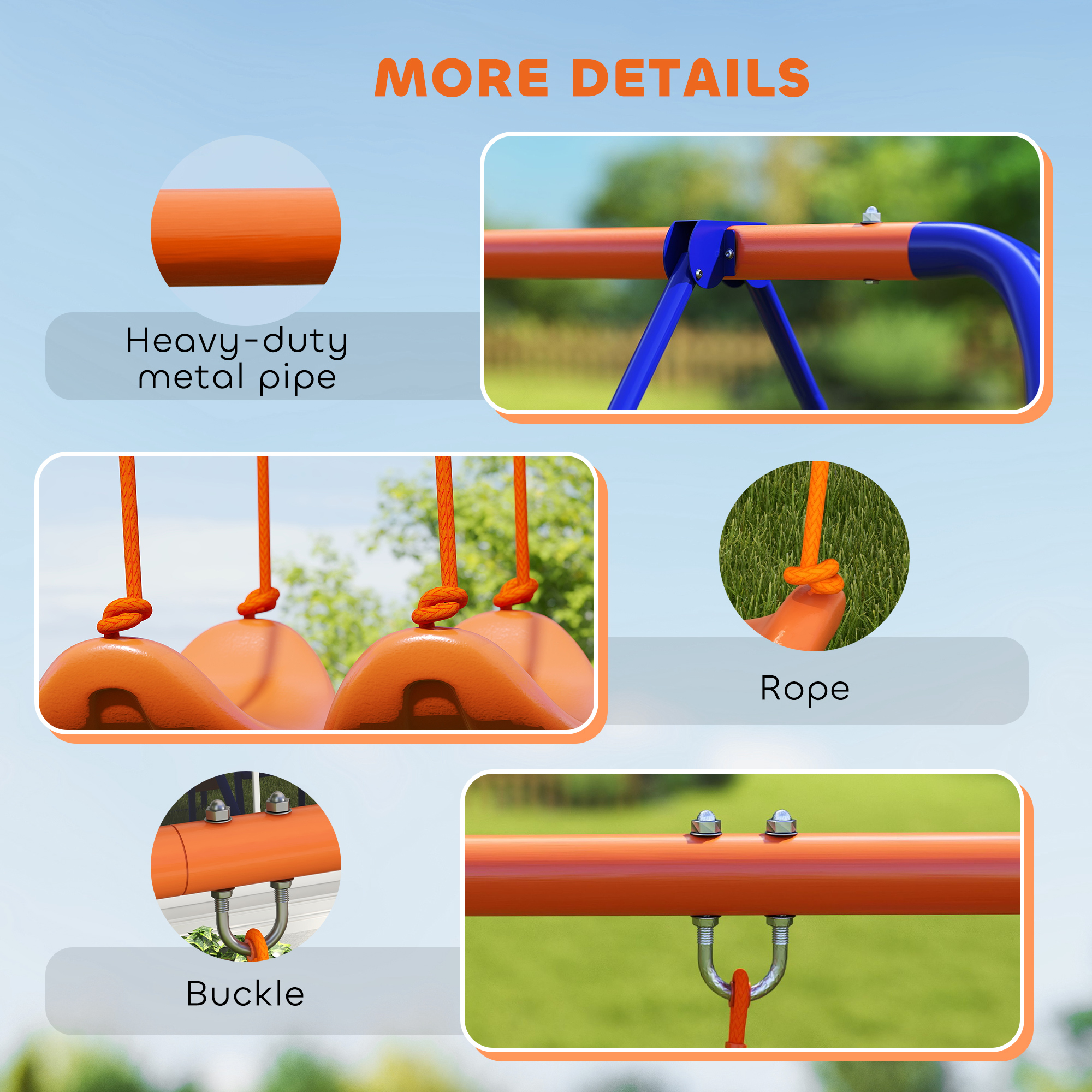 Outsunny 4 in 1 Metal Swing Set with Double Swings, Glider, Slide