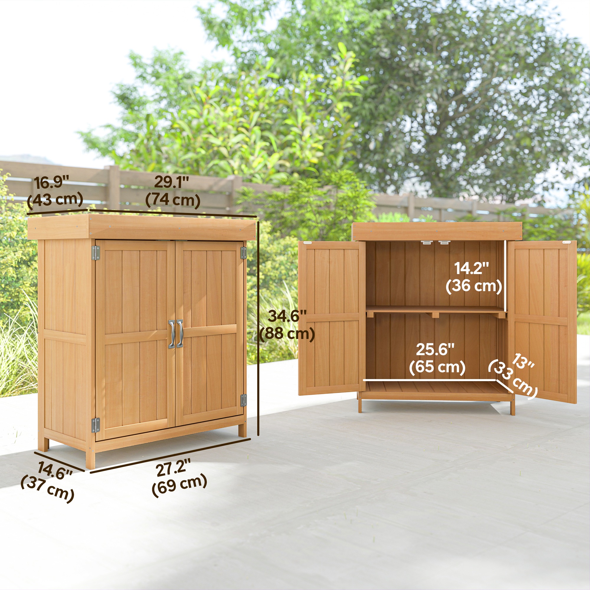 Outsunny Wooden Garden Tool Storage Shed Kit with Hinged Roof, 2