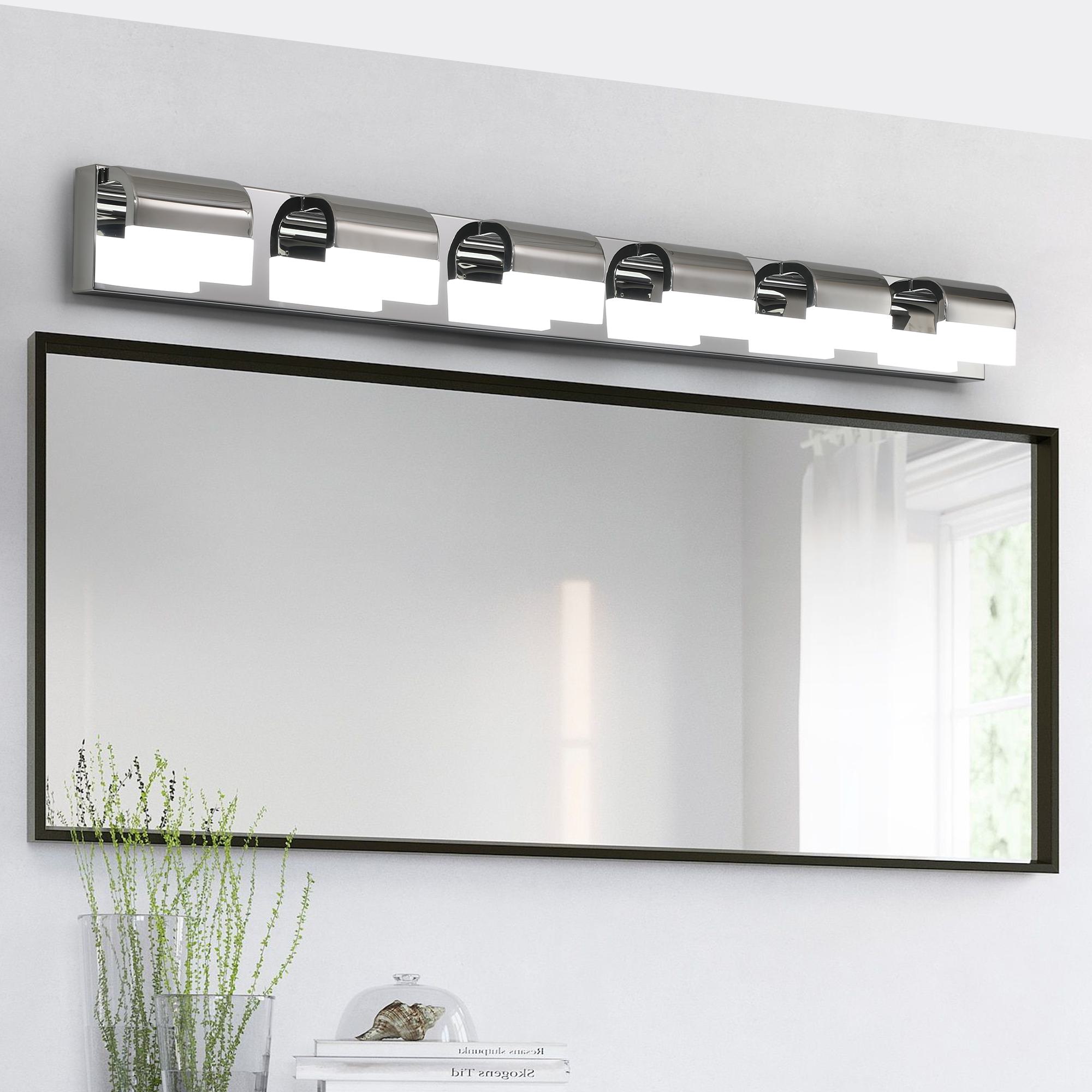 Modern Bathroom Vanity Lighting with 6-Light LED, Mirror Bath Wall Fixture, Stainless Steel, 46.5" L x 3.5" W x 4.5" H, Chrome