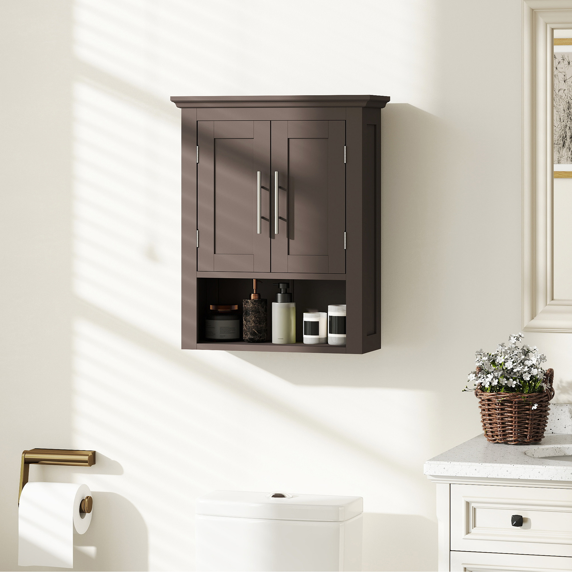 kleankin Bathroom Wall Cabinet, Medicine Cabinet, Toilet Storage Cabinet with Shelf for Living Room and Entryway, Brown Aosom Canada