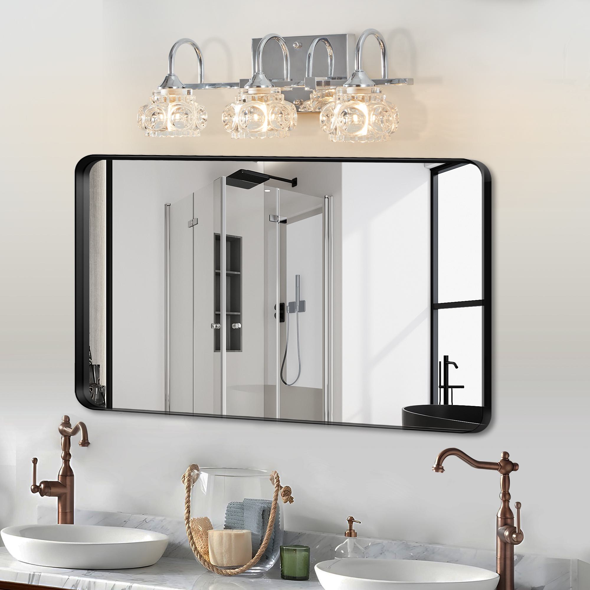 17" Elegant 3-Light Bathroom Fixture with Clear Glass Shades, Brushed Nickel Finish, Vintage Crystal Vanity Light, 17.5" L x 7" W x 6.5" H, Silver