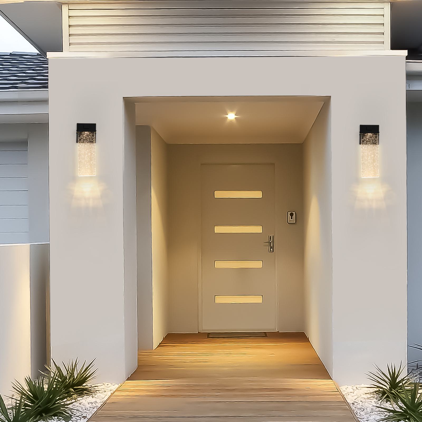 2-Pack Outdoor Waterproof LED Crystal Wall Lamp with Weatherproof Design, Supports Multiple Bulb Types, 3.5" L x 4.5" W x 12" H, Black