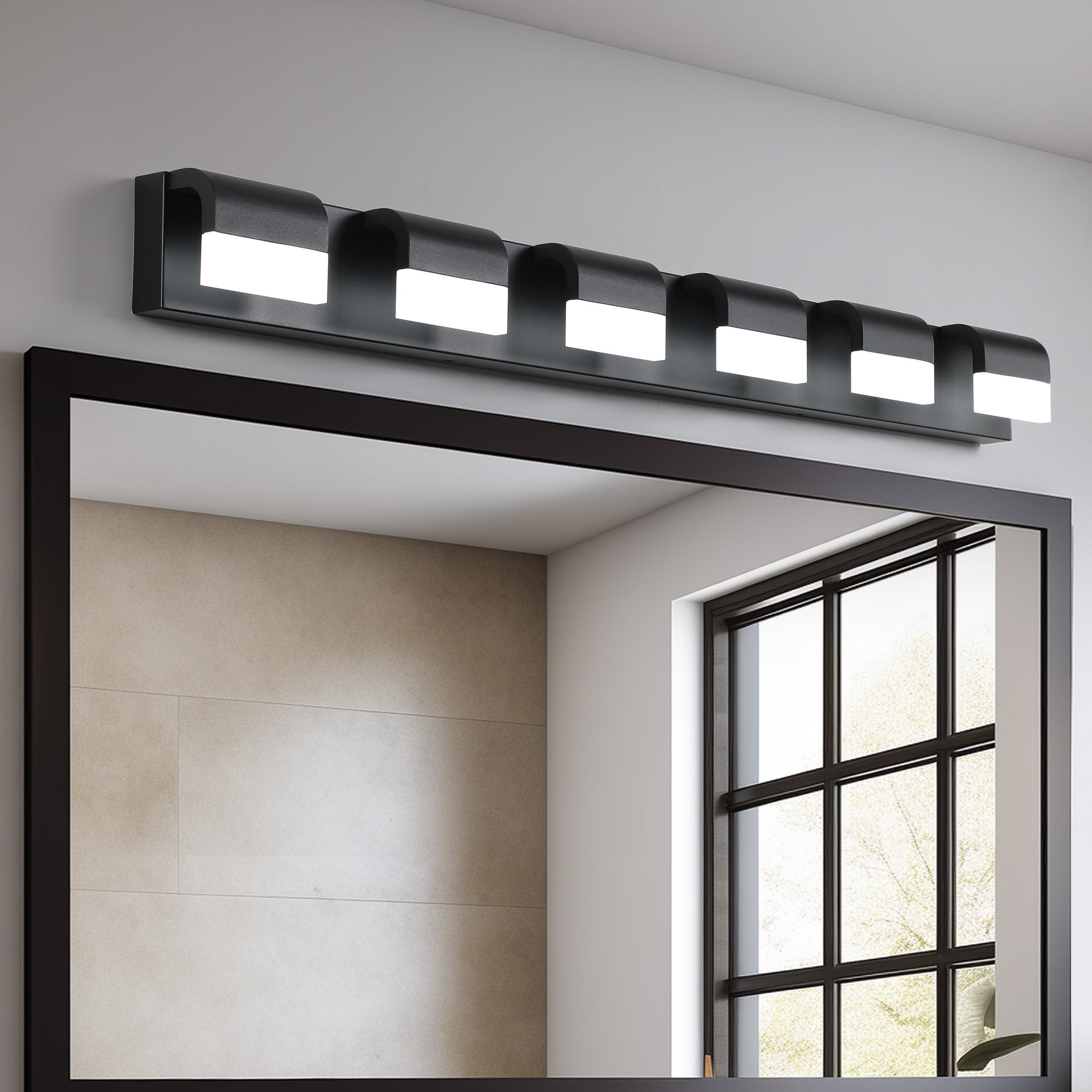 Modern Bathroom Vanity Lighting with 6-Light LED, Mirror Bath Wall Fixture, Dimmable, Energy-Saving, 46.5" L x 3.5" W x 4.5" H, Black