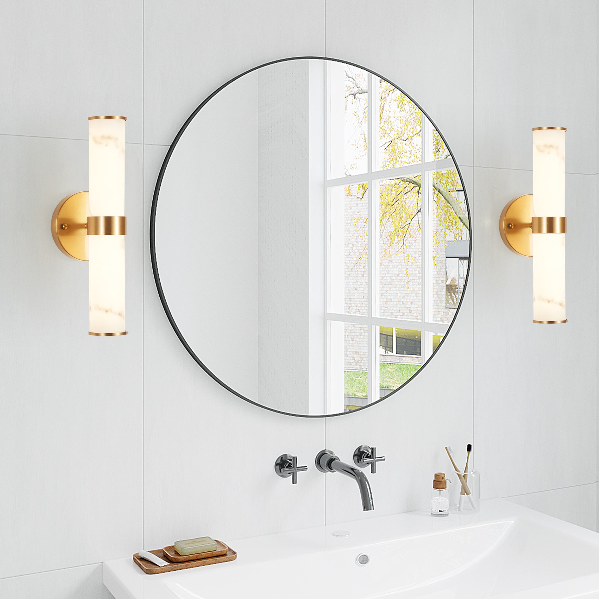 Set of 2 Resin Wall Sconces with Gold Accents, Easy Installation, Indoor Vertical Light Fixture with Marble Texture, 5" L x 5.5" W x 14" H, Gold
