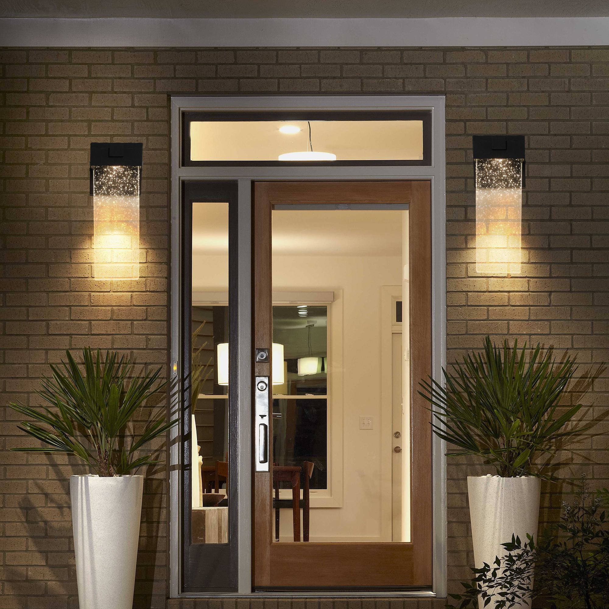 2-Pack Outdoor Wall Light Fixture with Bubble Crystal and Light Sensor, Weatherproof LED Wall Sconce, 12W Per Lamp, 3.5" L x 4.5" W x 12" H, Black